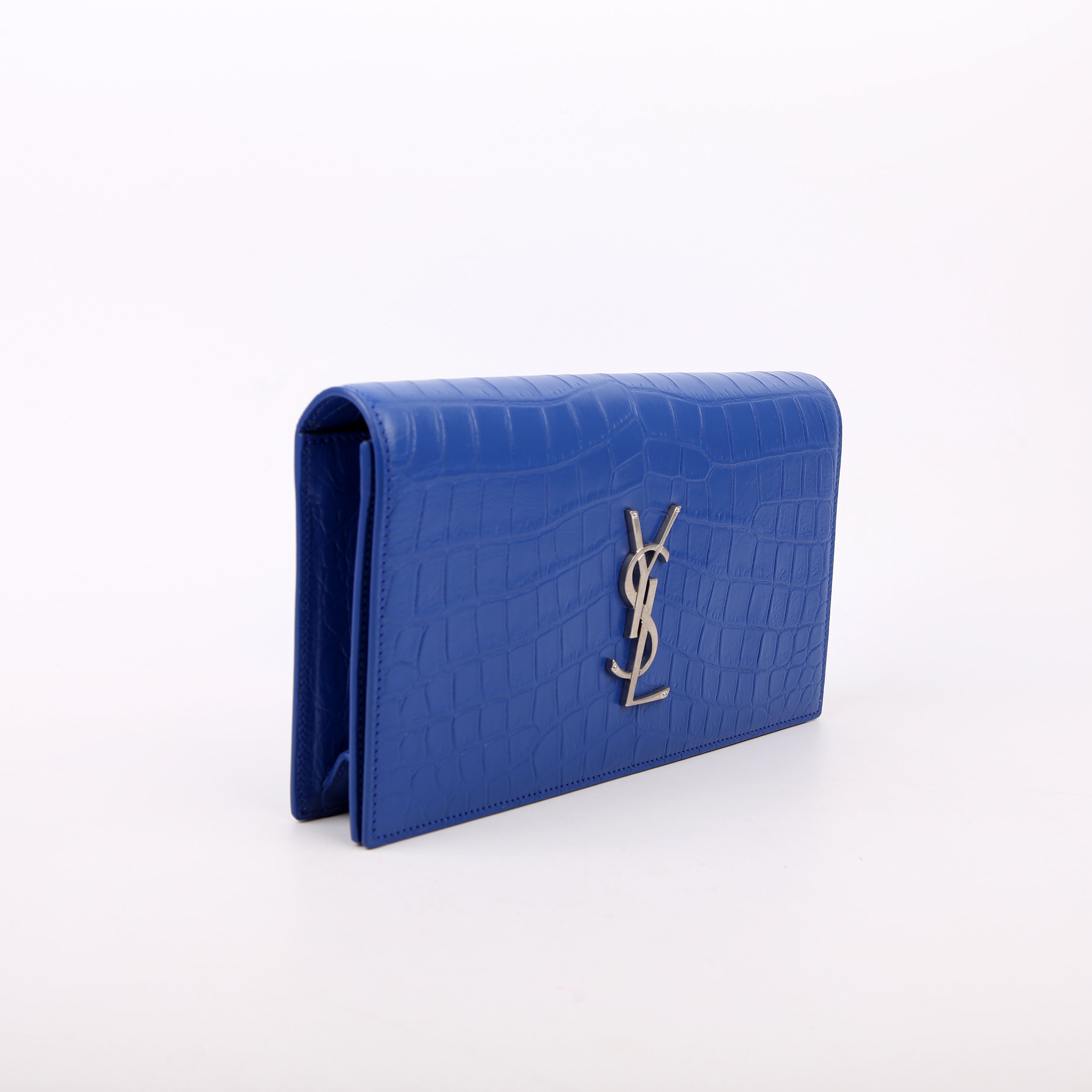 Grain De Kate Clutch Crocodile Embossed Blue