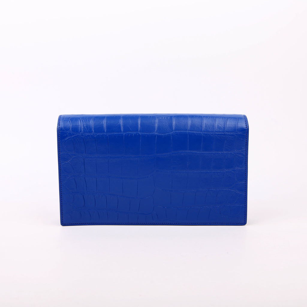 Grain De Kate Clutch Crocodile Embossed Blue