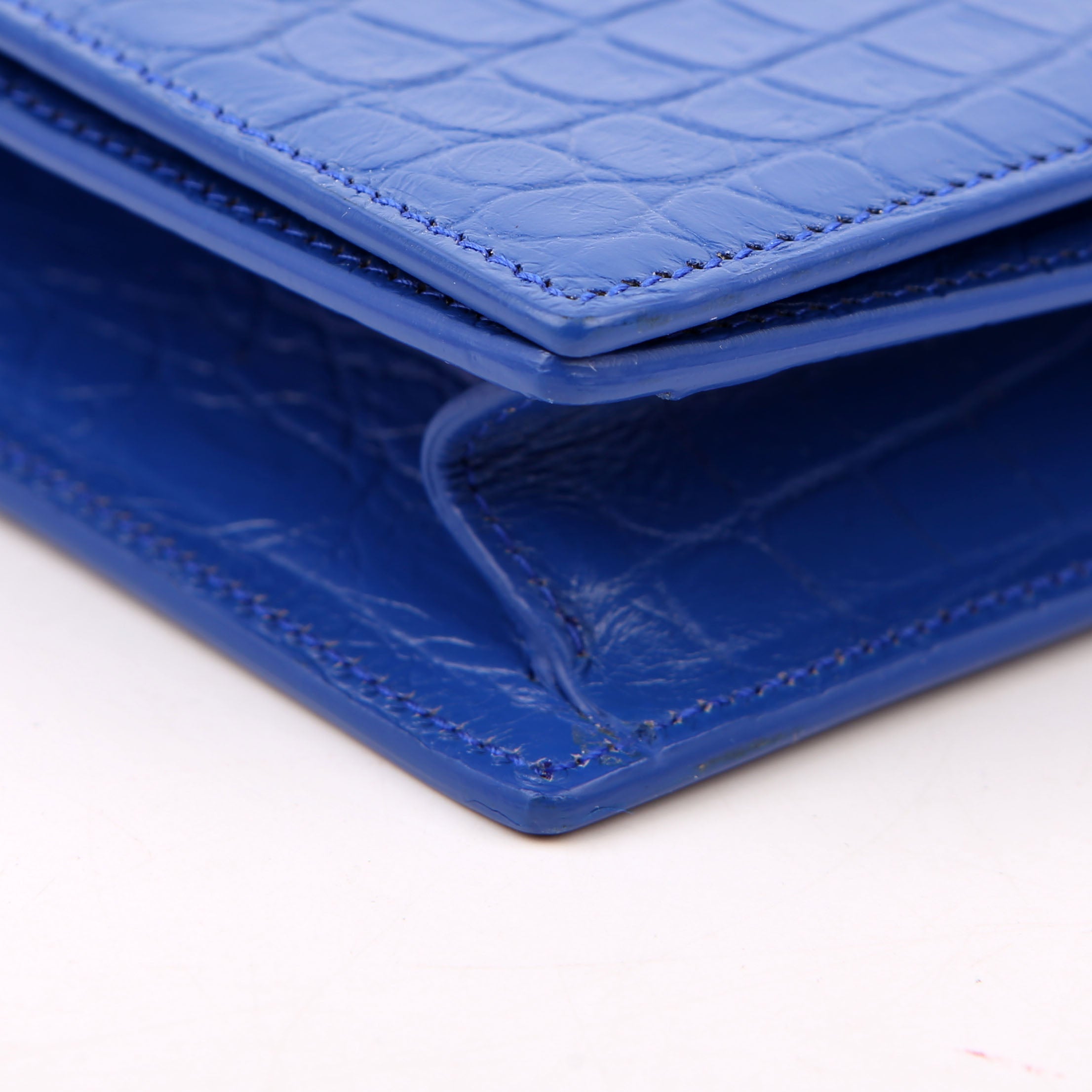 Grain De Kate Clutch Crocodile Embossed Blue