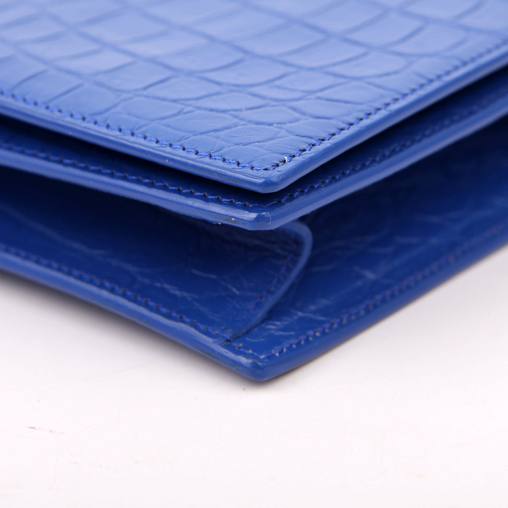 Grain De Kate Clutch Crocodile Embossed Blue