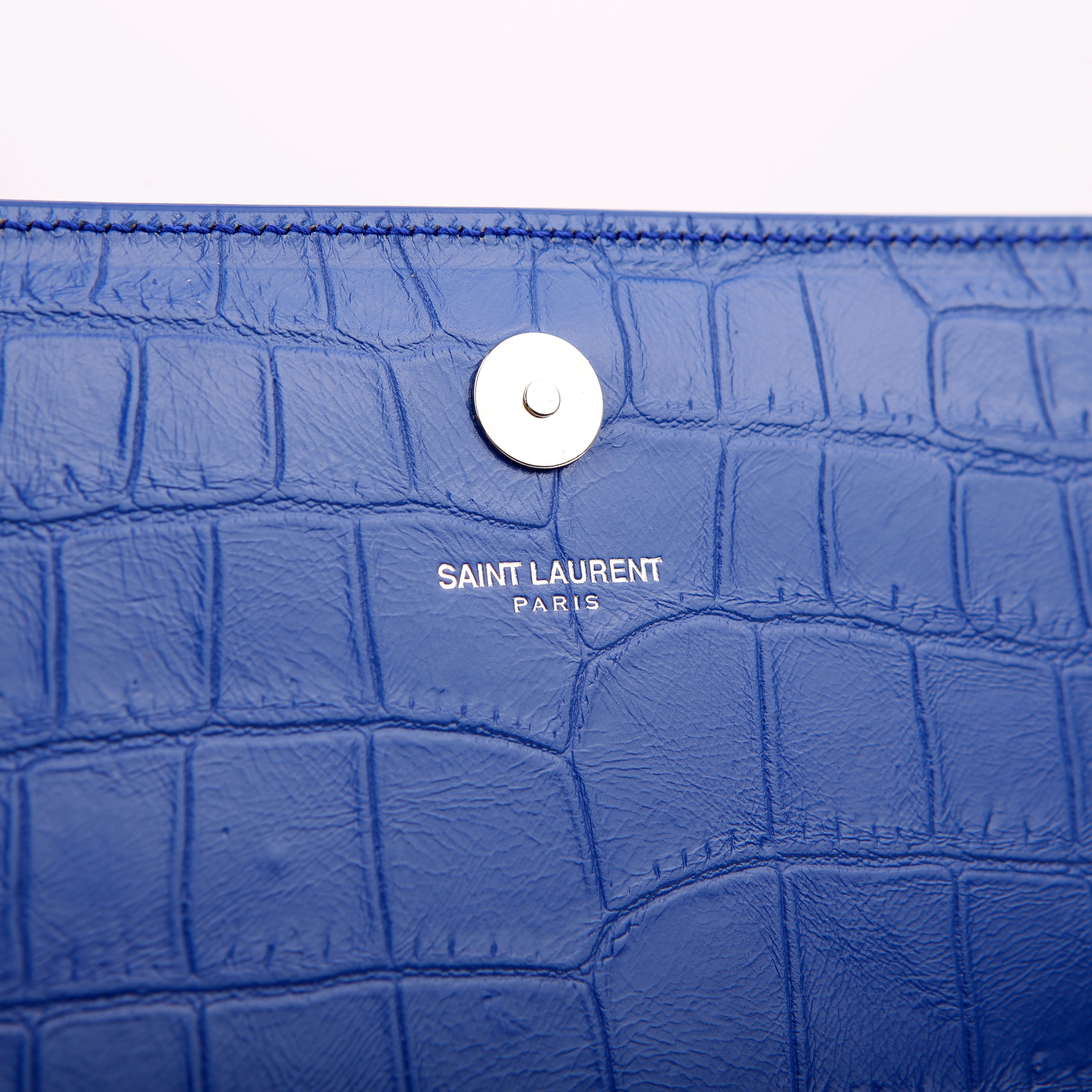 Grain De Kate Clutch Crocodile Embossed Blue