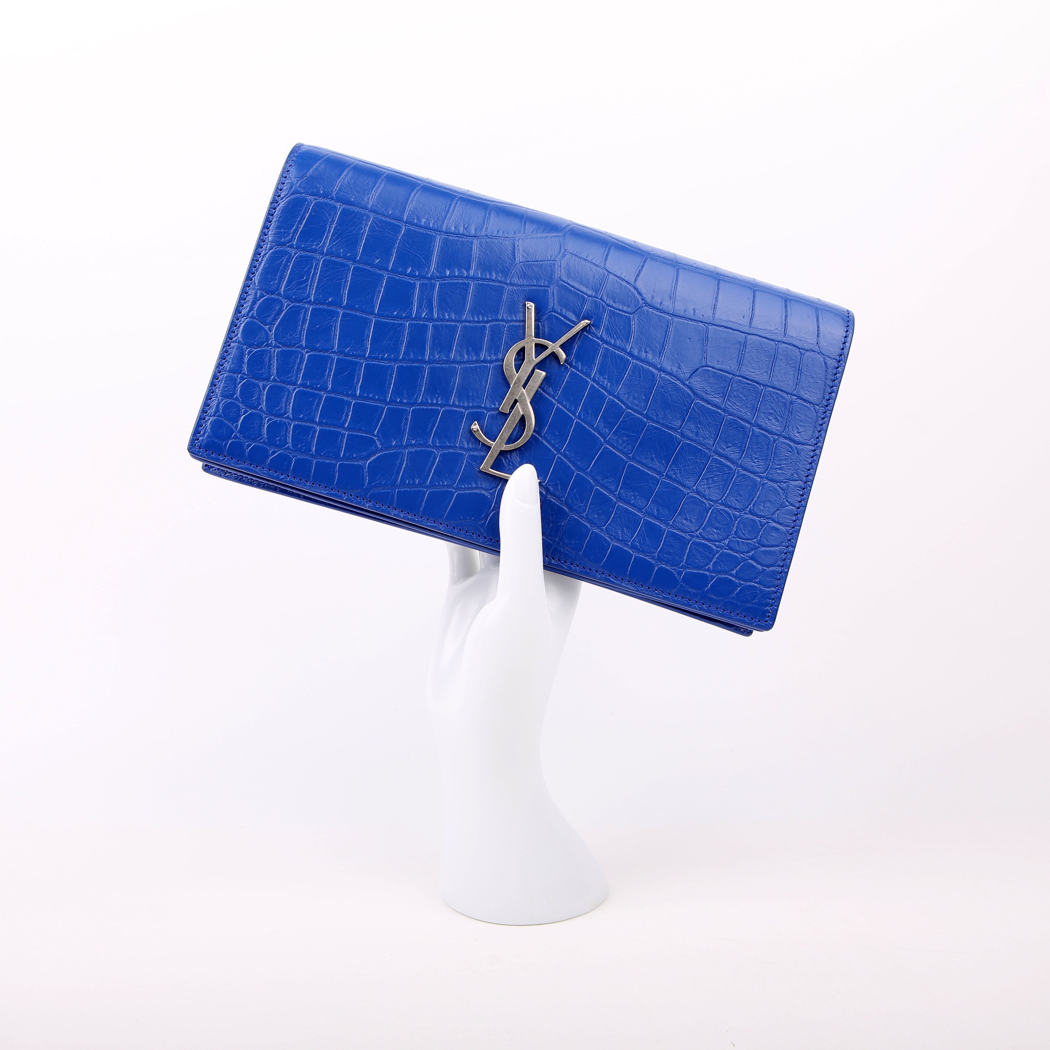 Grain De Kate Clutch Crocodile Embossed Blue