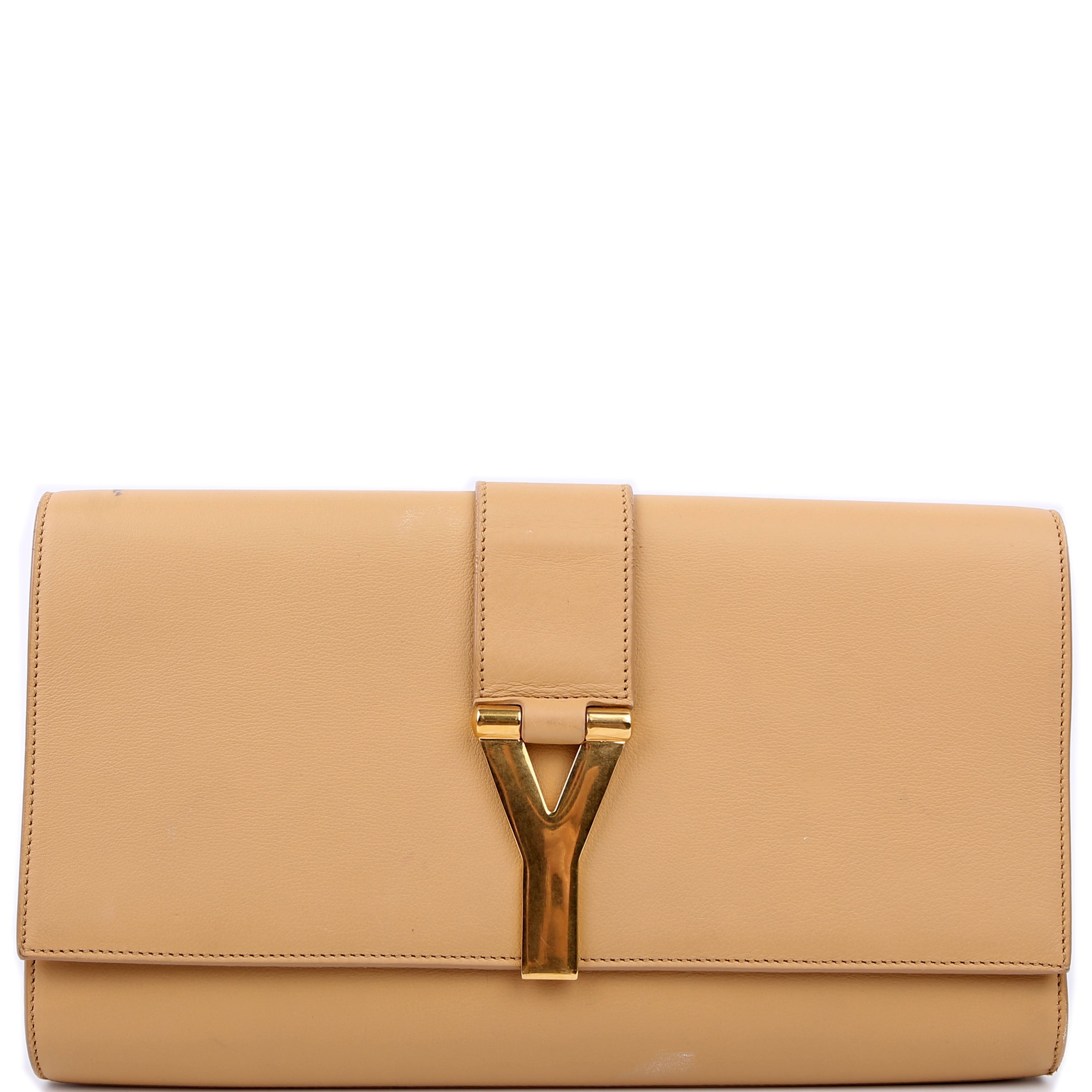 SAINT LAURENT Classic Y Ligne Clutch Smooth Leather Tan
