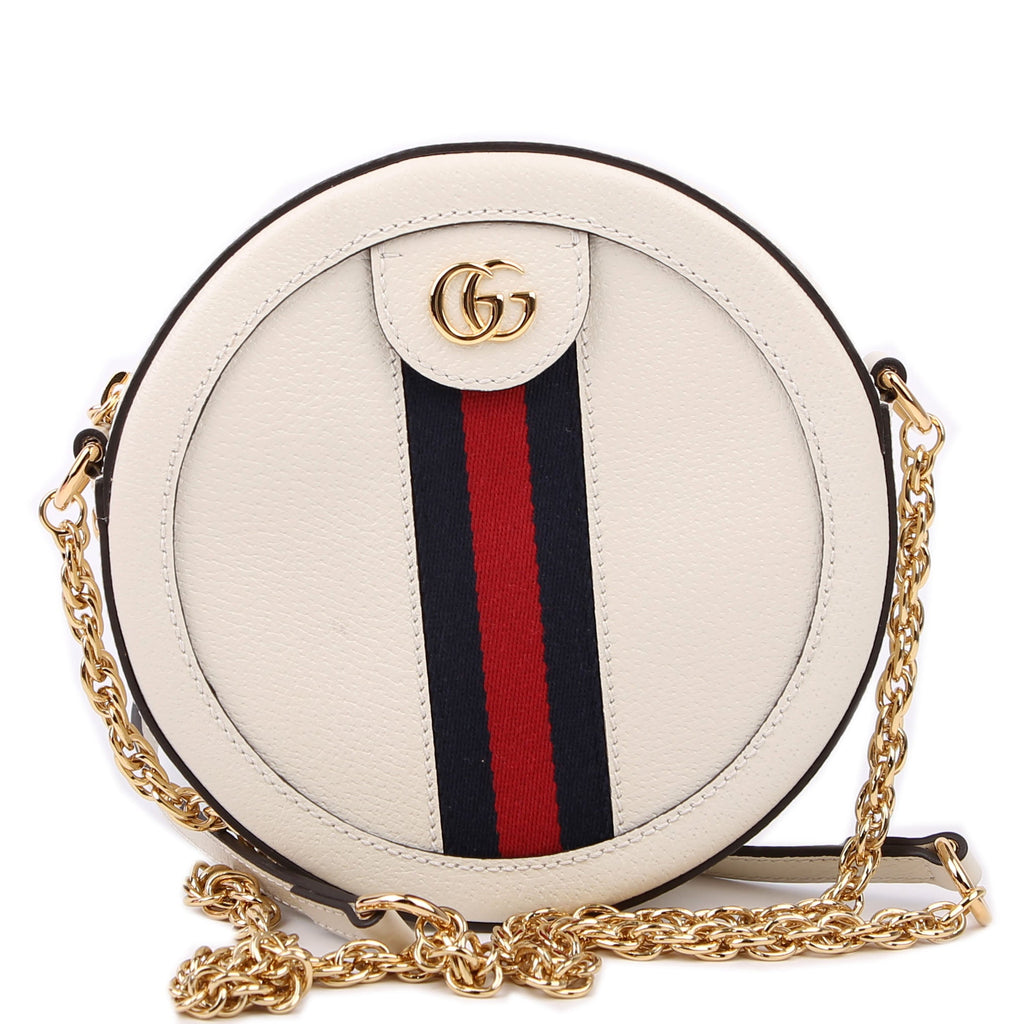 Gucci 550618 Ophidia Leather Round Small Crossbody White