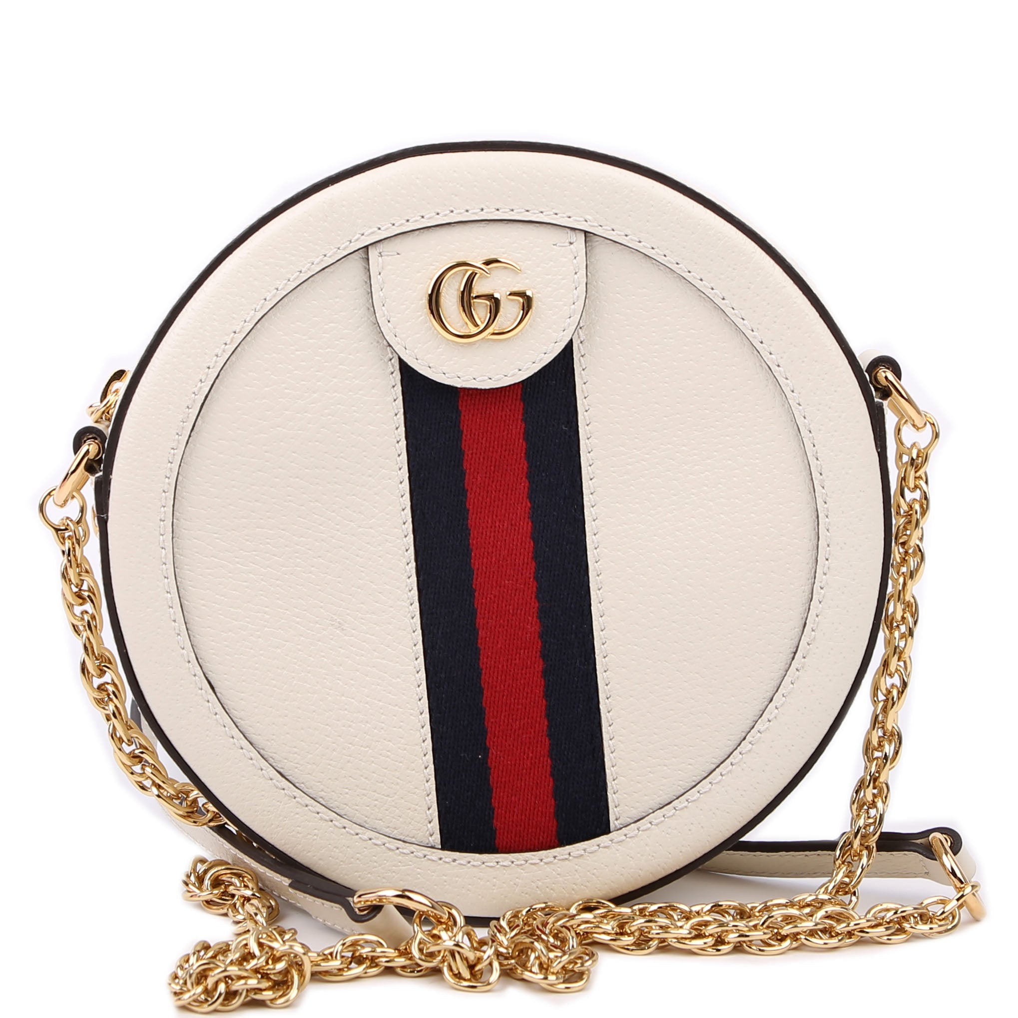 Gucci 550618 Ophidia Leather Round Small Crossbody White