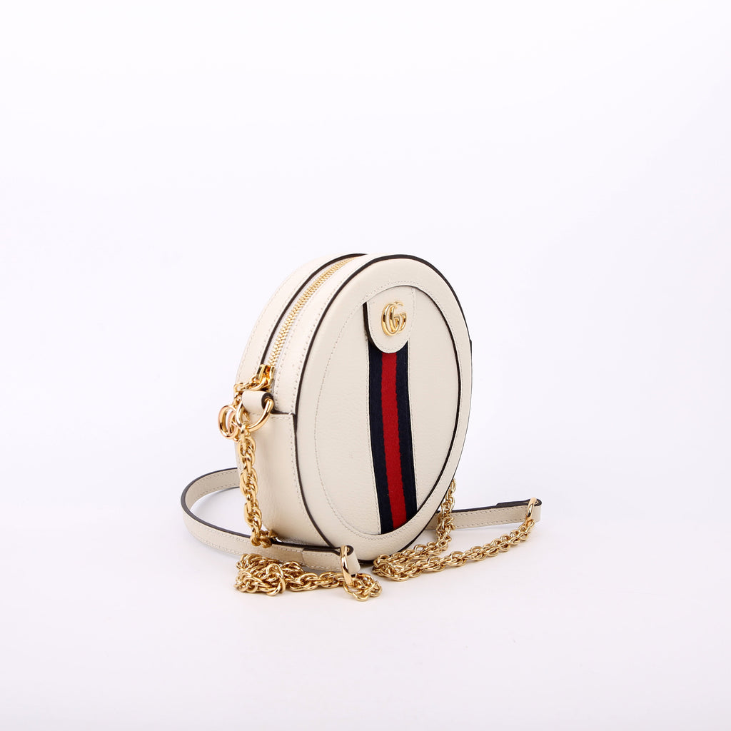 Gucci 550618 Ophidia Leather Round Small Crossbody White