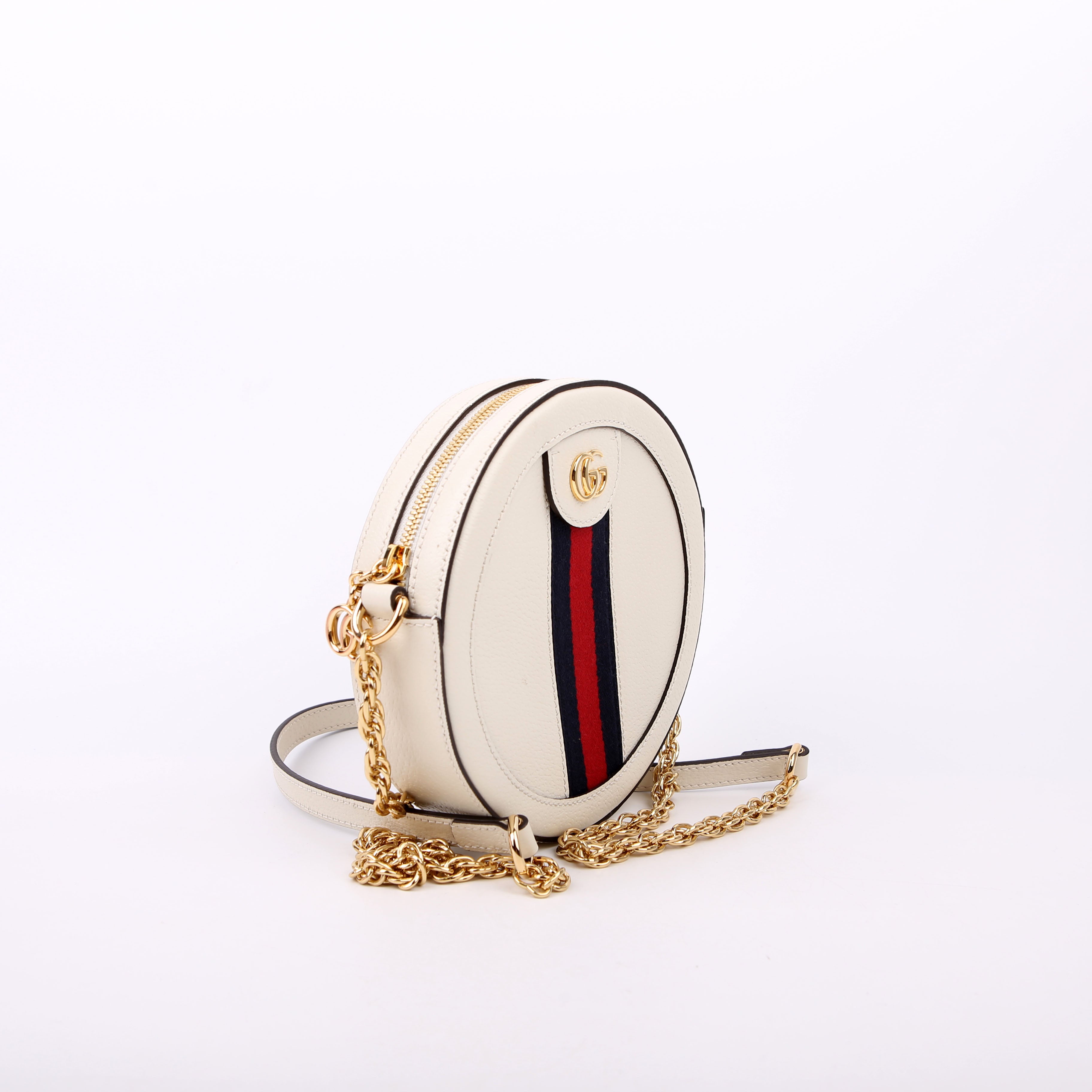 Gucci 550618 Ophidia Leather Round Small Crossbody White