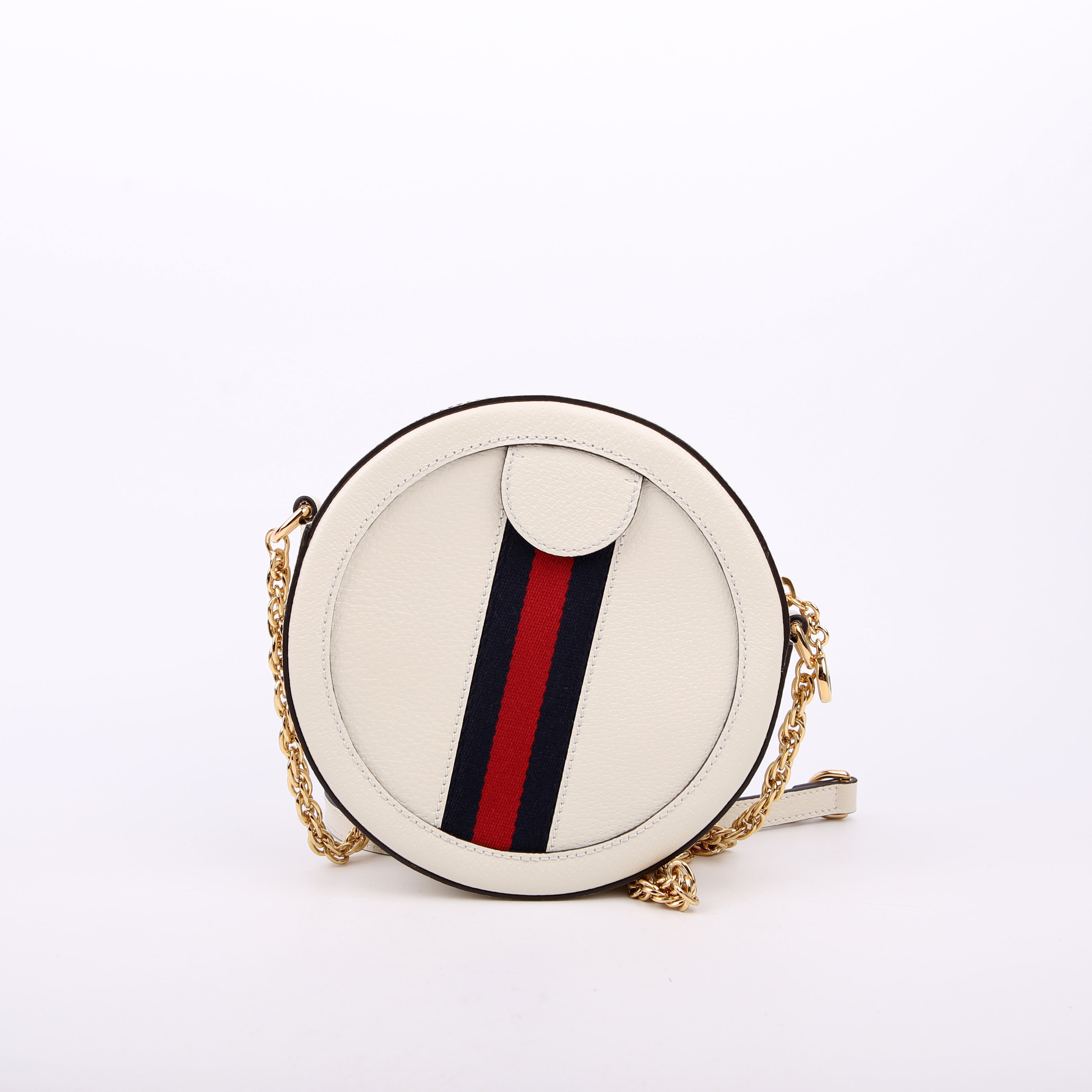 Gucci 550618 Ophidia Leather Round Small Crossbody White