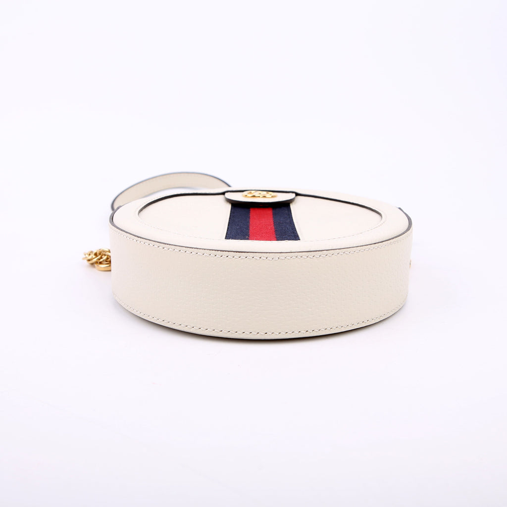 Gucci 550618 Ophidia Leather Round Small Crossbody White