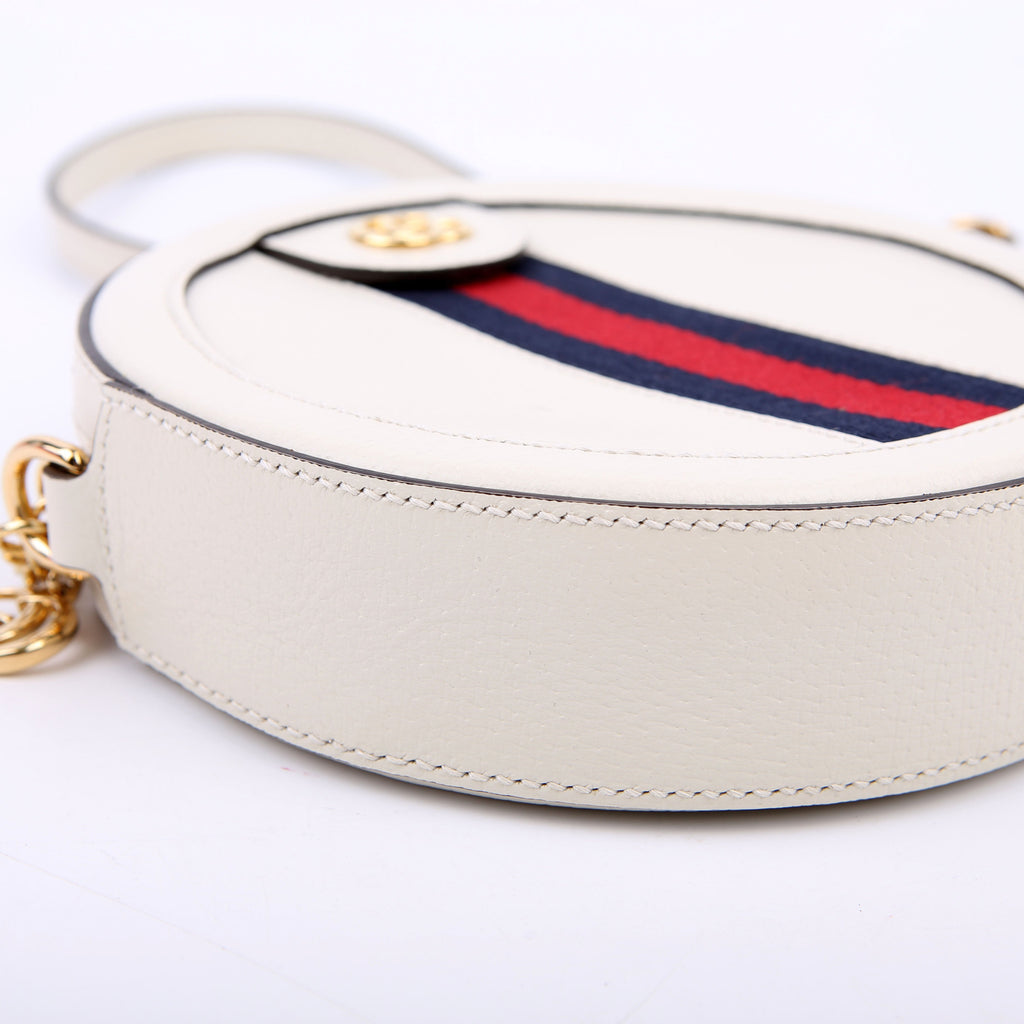 Gucci 550618 Ophidia Leather Round Small Crossbody White