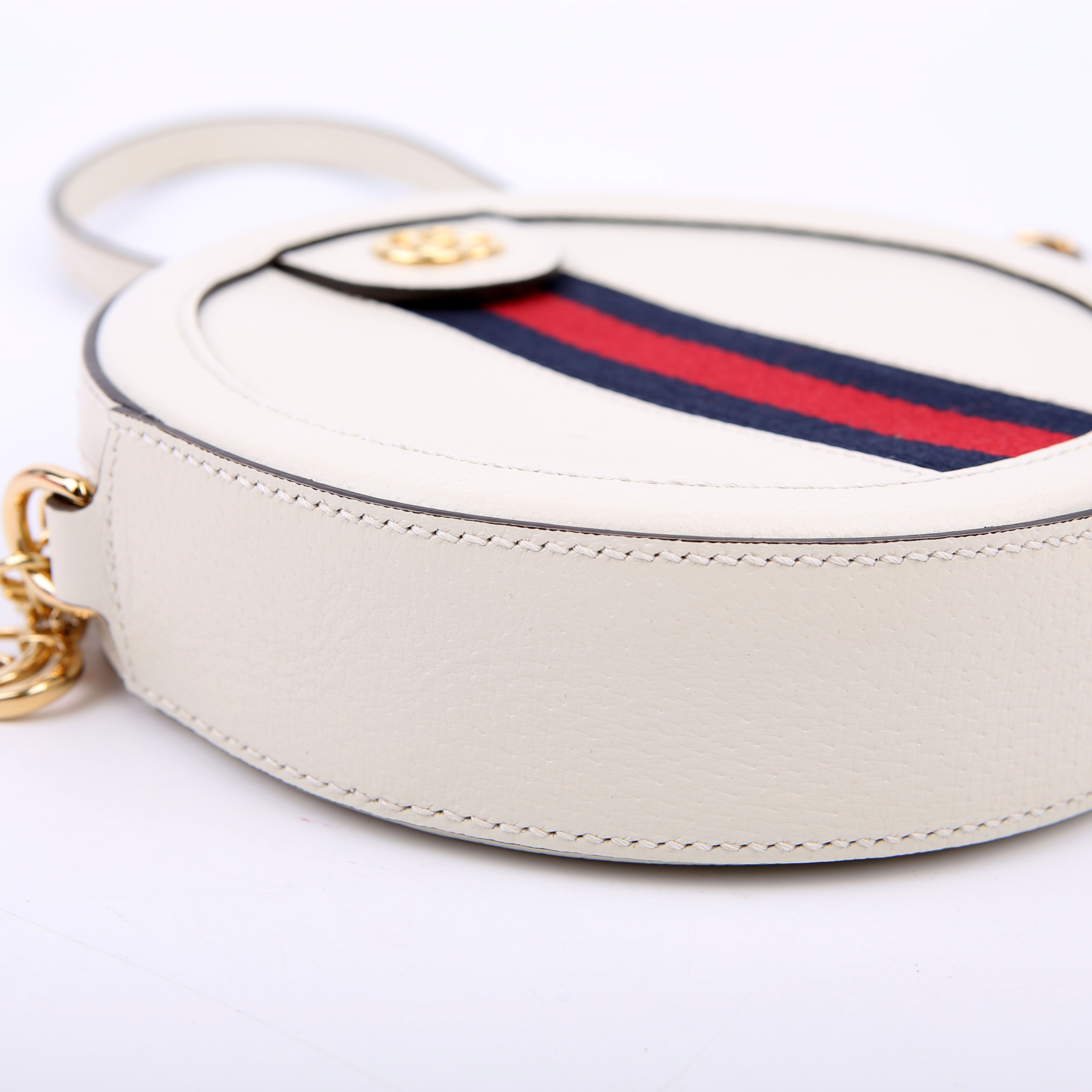 Gucci 550618 Ophidia Leather Round Small Crossbody White