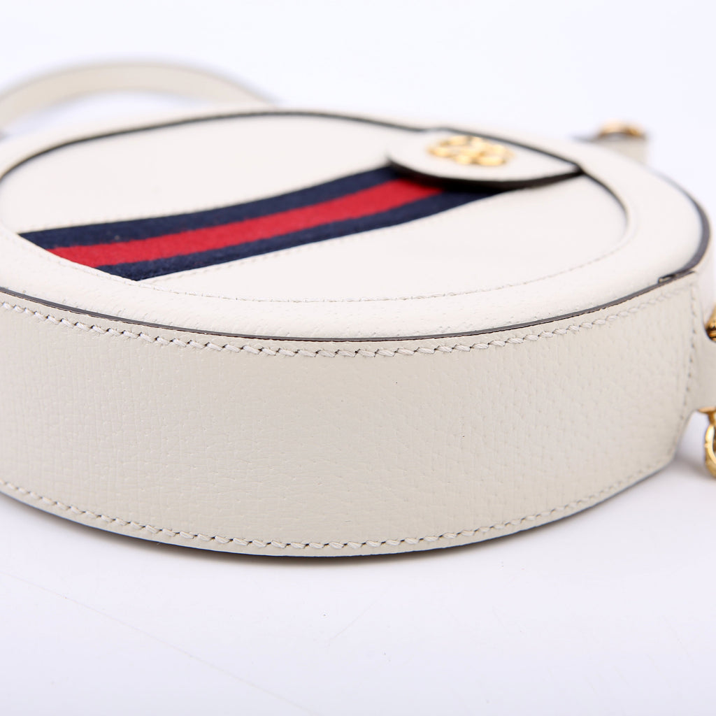 Gucci 550618 Ophidia Leather Round Small Crossbody White