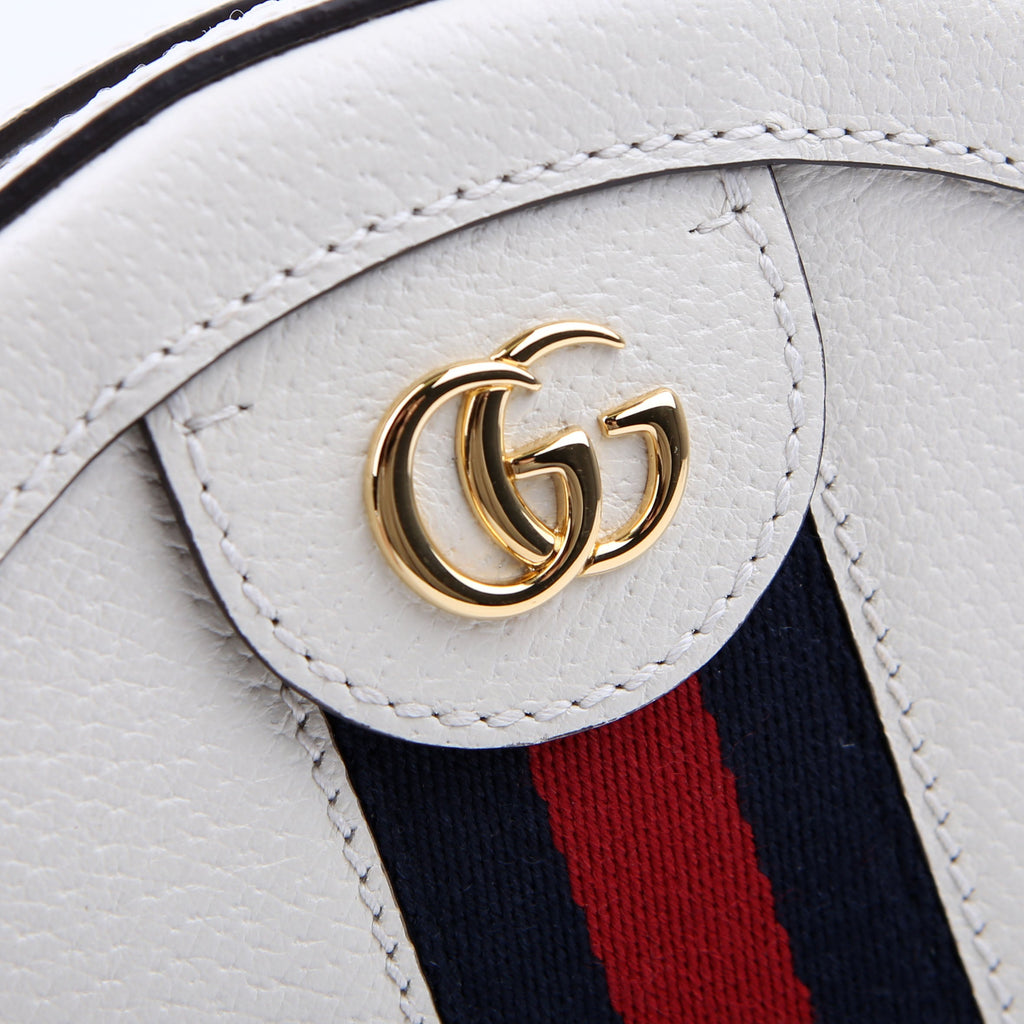 Gucci 550618 Ophidia Leather Round Small Crossbody White