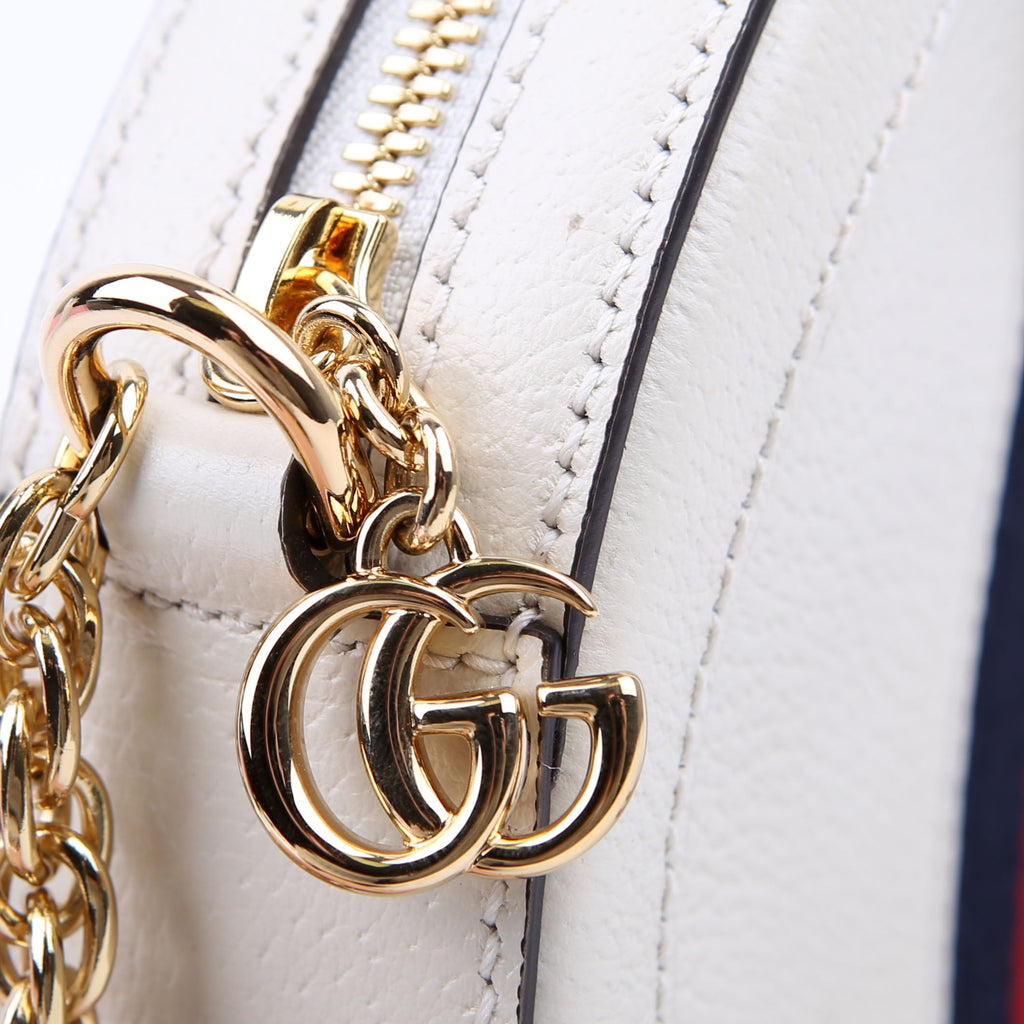 Gucci 550618 Ophidia Leather Round Small Crossbody White