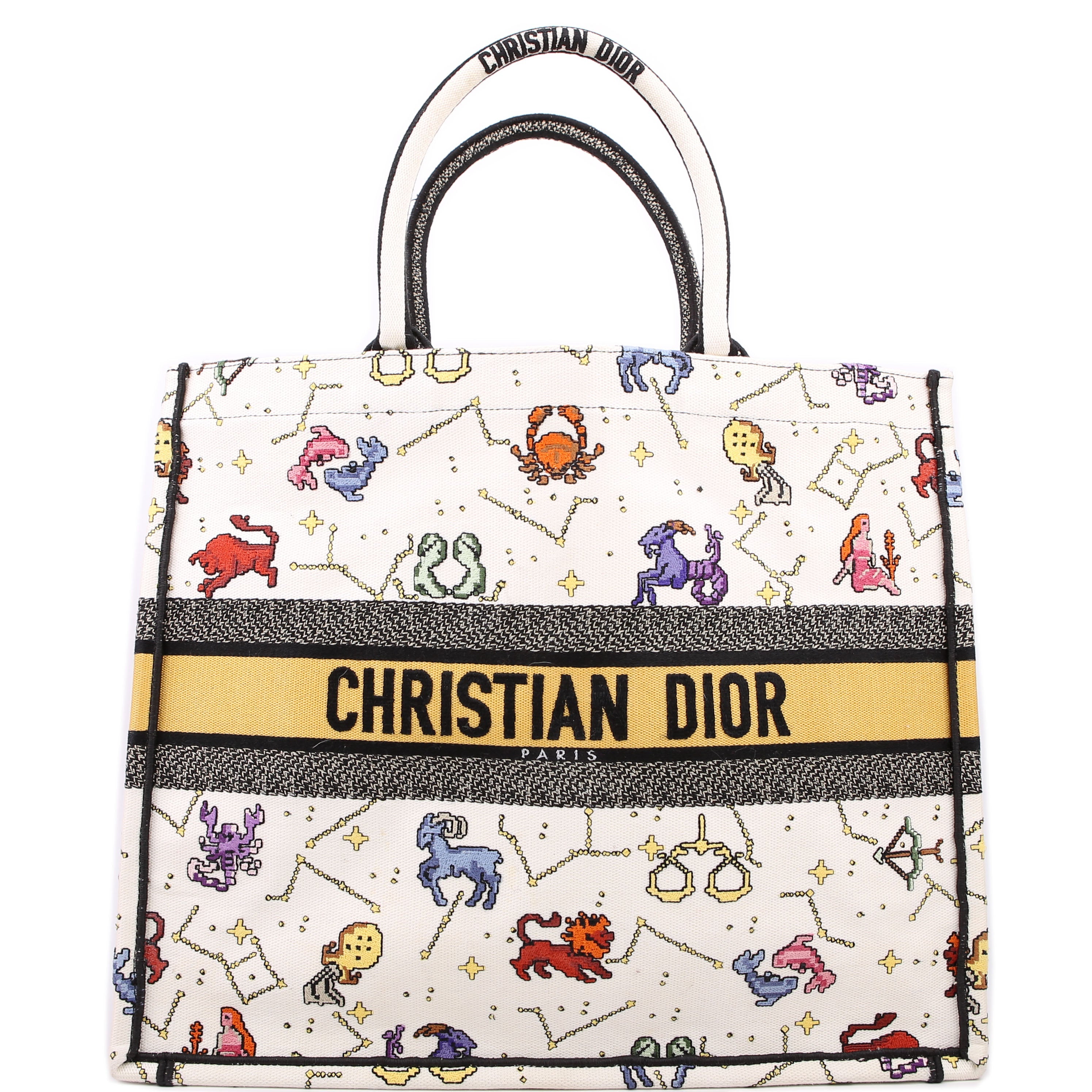 Dior Book Tote Large Embroidered Pixel Zodiac Multicolor