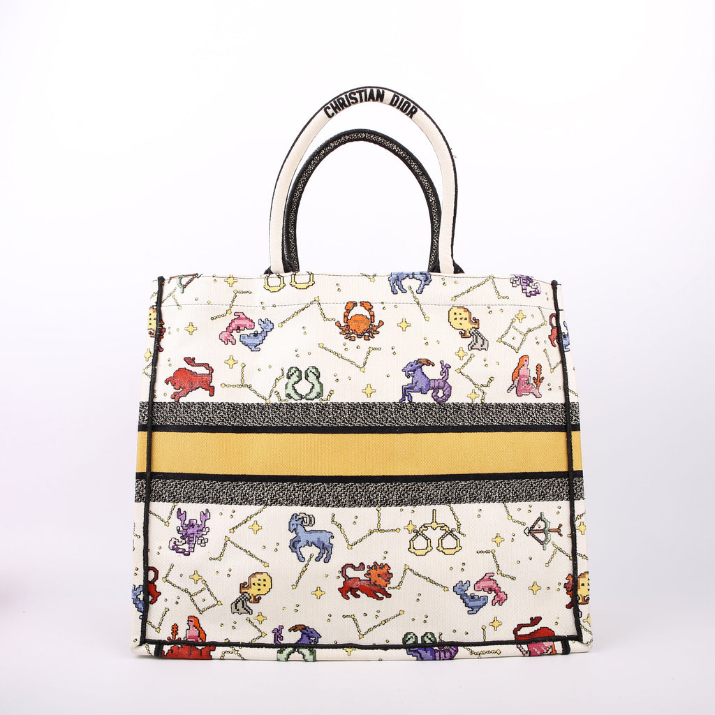 Dior Book Tote Large Embroidered Pixel Zodiac Multicolor
