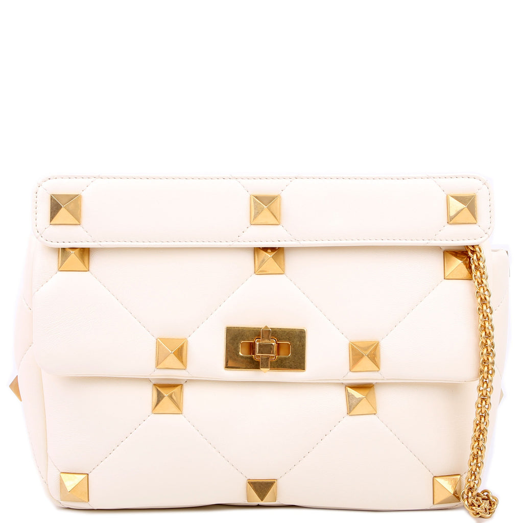 Roman Stud Medium Shoulder Bag White