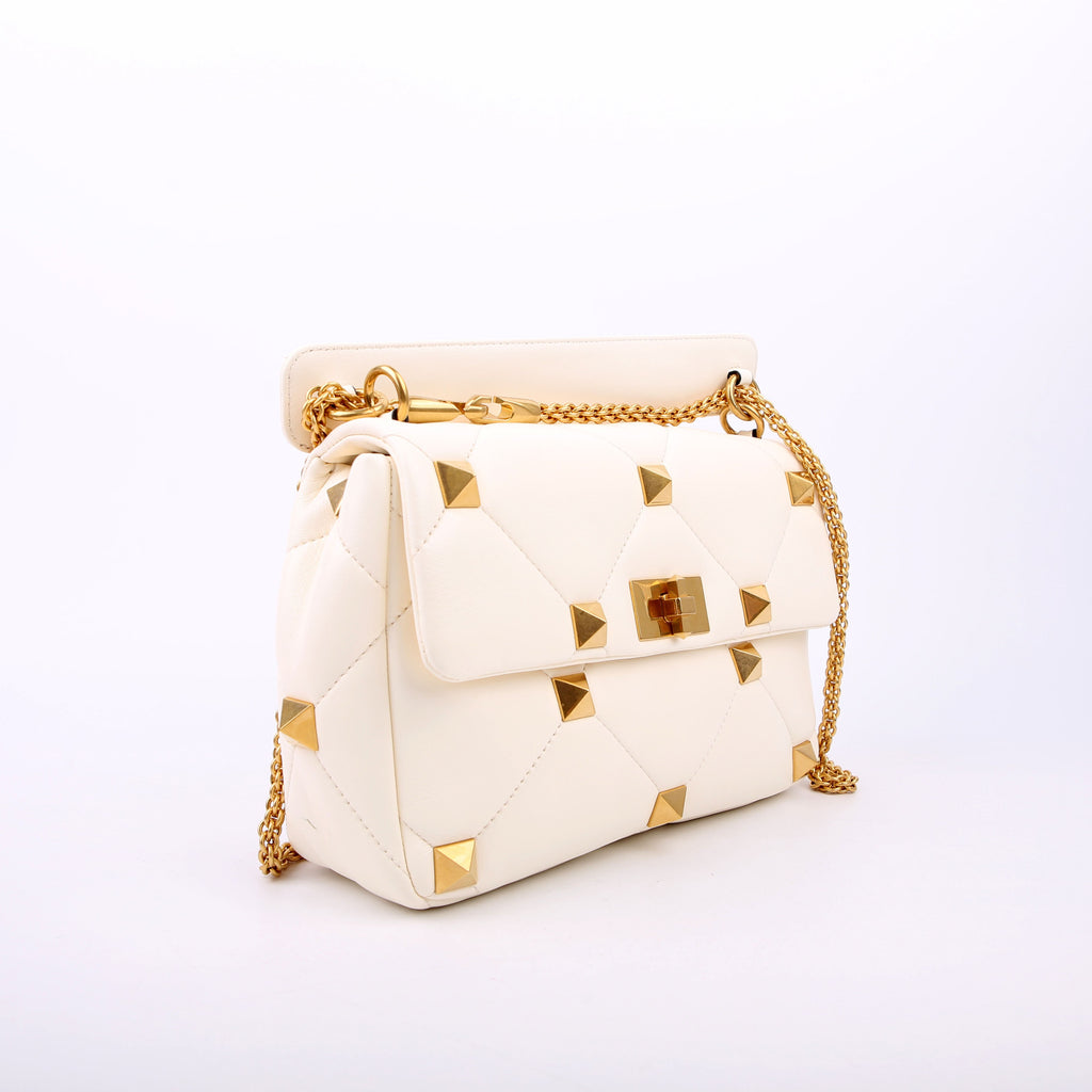 Roman Stud Medium Shoulder Bag White
