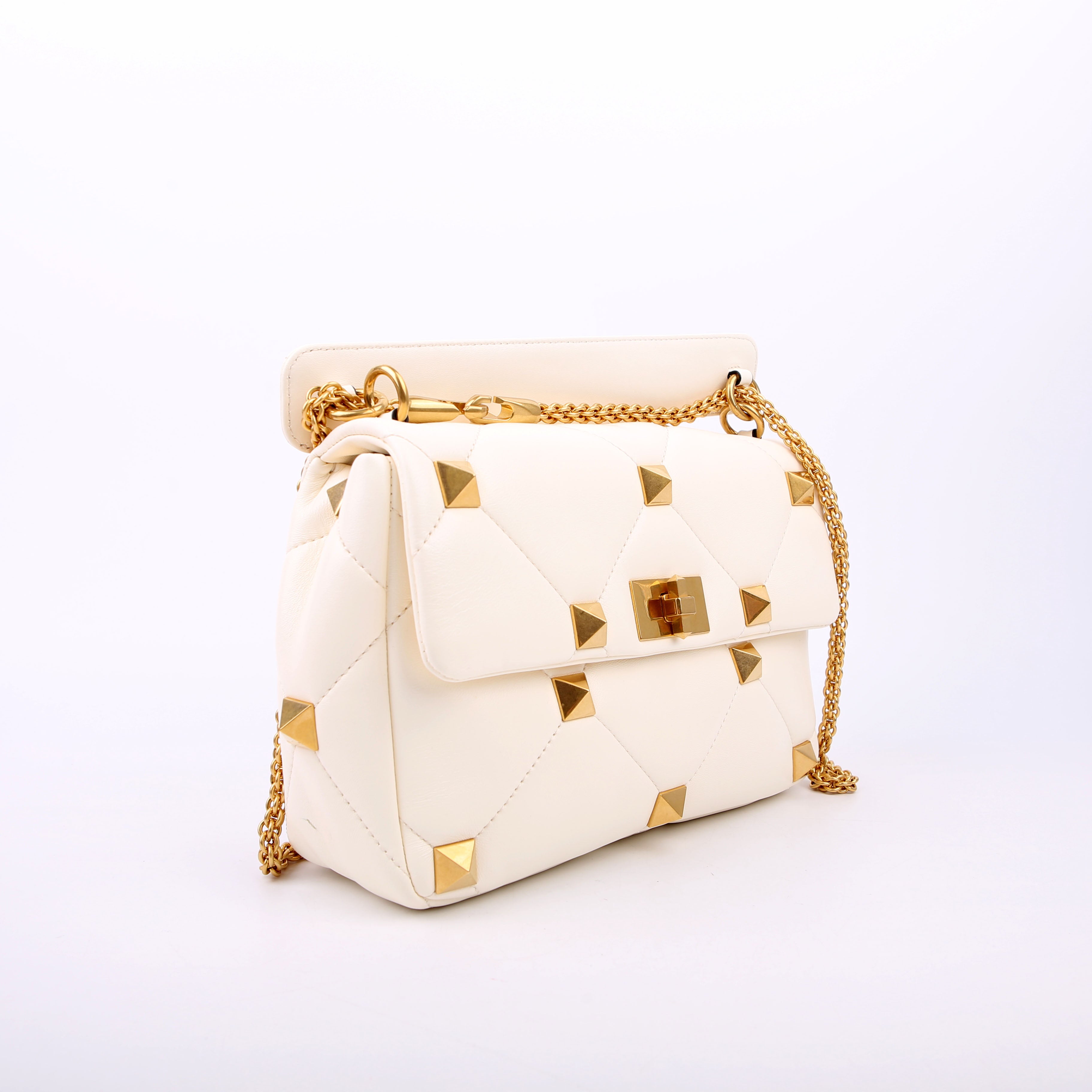 Roman Stud Medium Shoulder Bag White