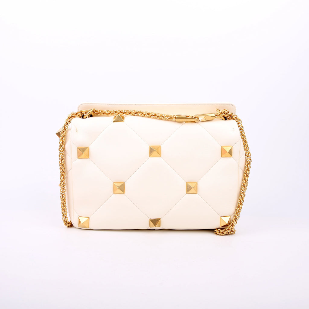 Roman Stud Medium Shoulder Bag White
