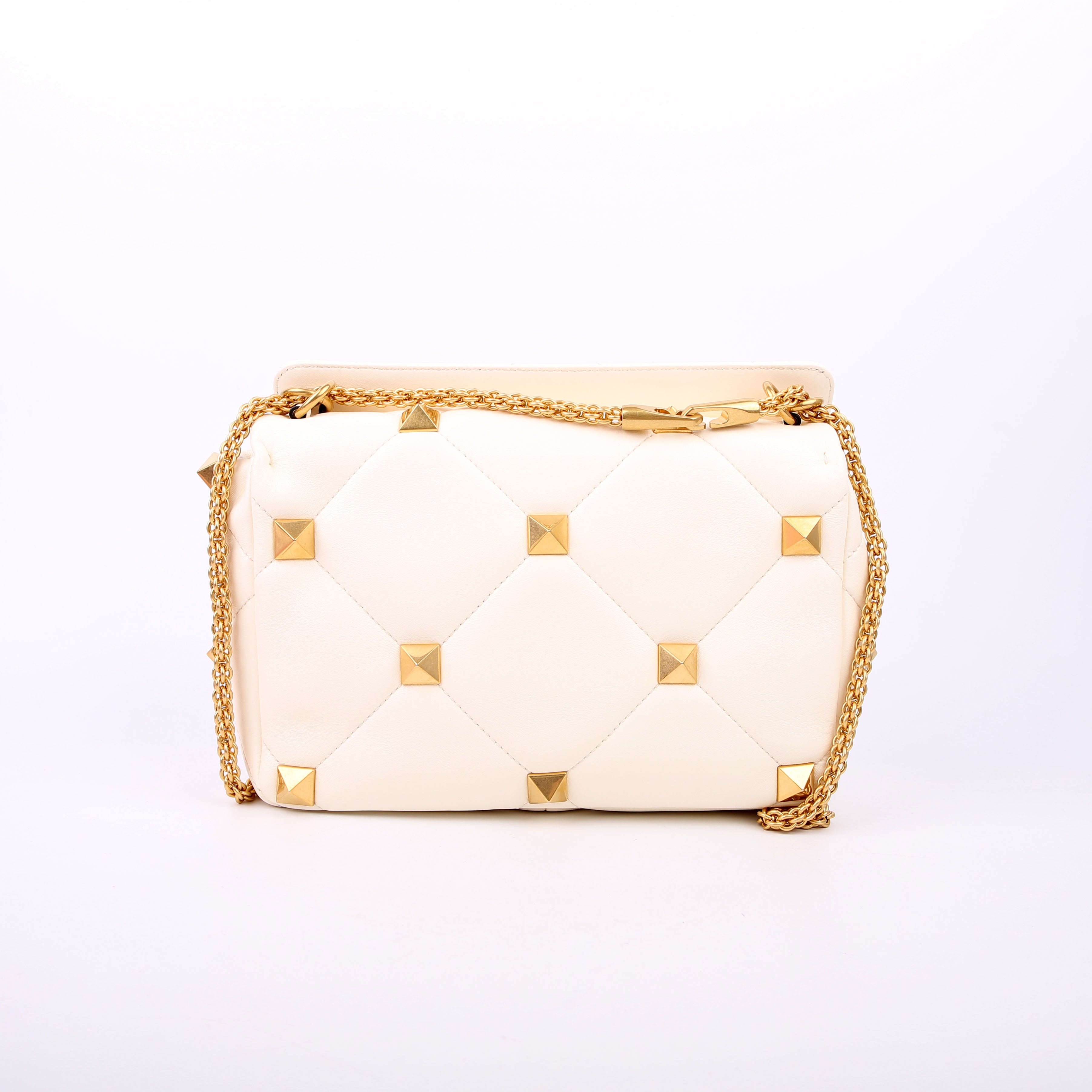 Roman Stud Medium Shoulder Bag White