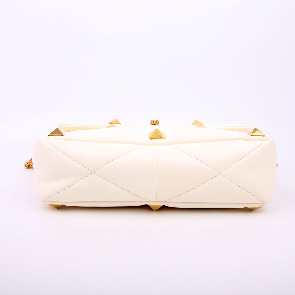 Roman Stud Medium Shoulder Bag White