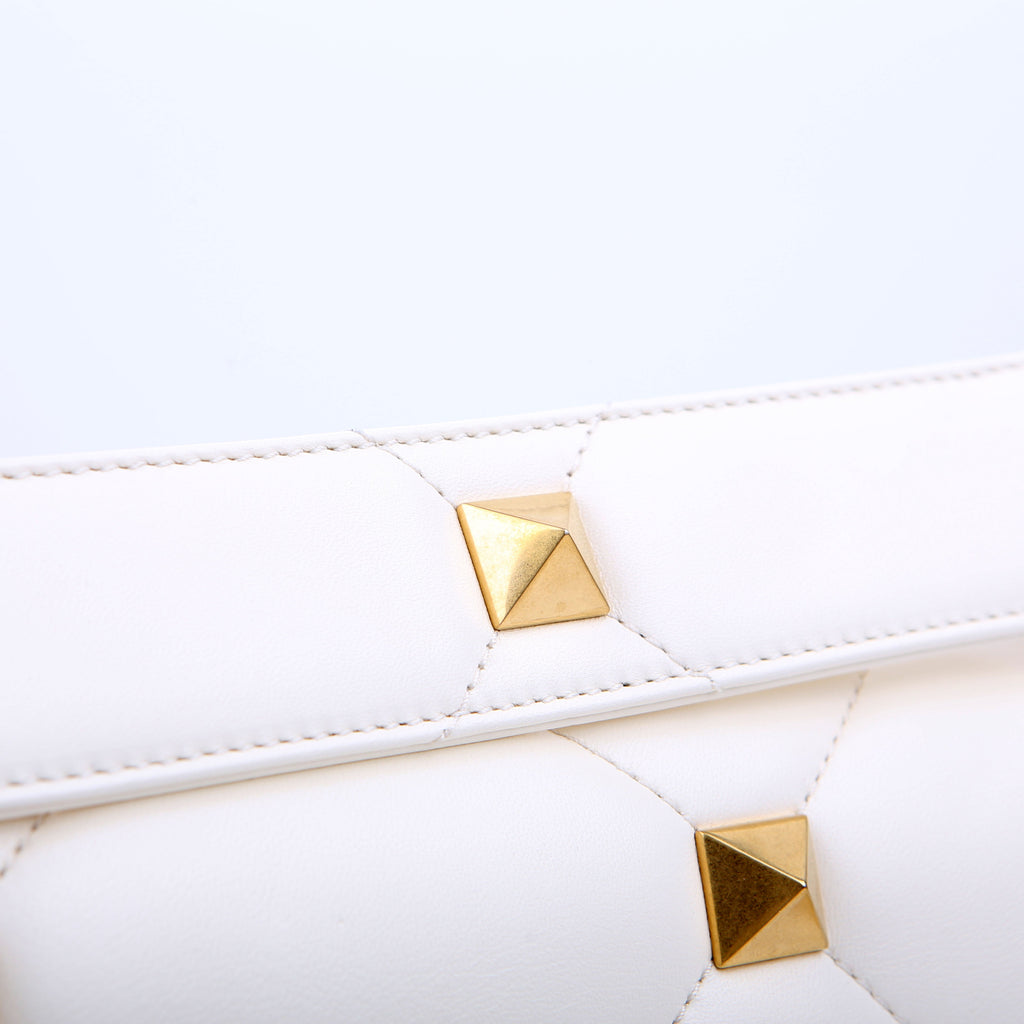 Roman Stud Medium Shoulder Bag White