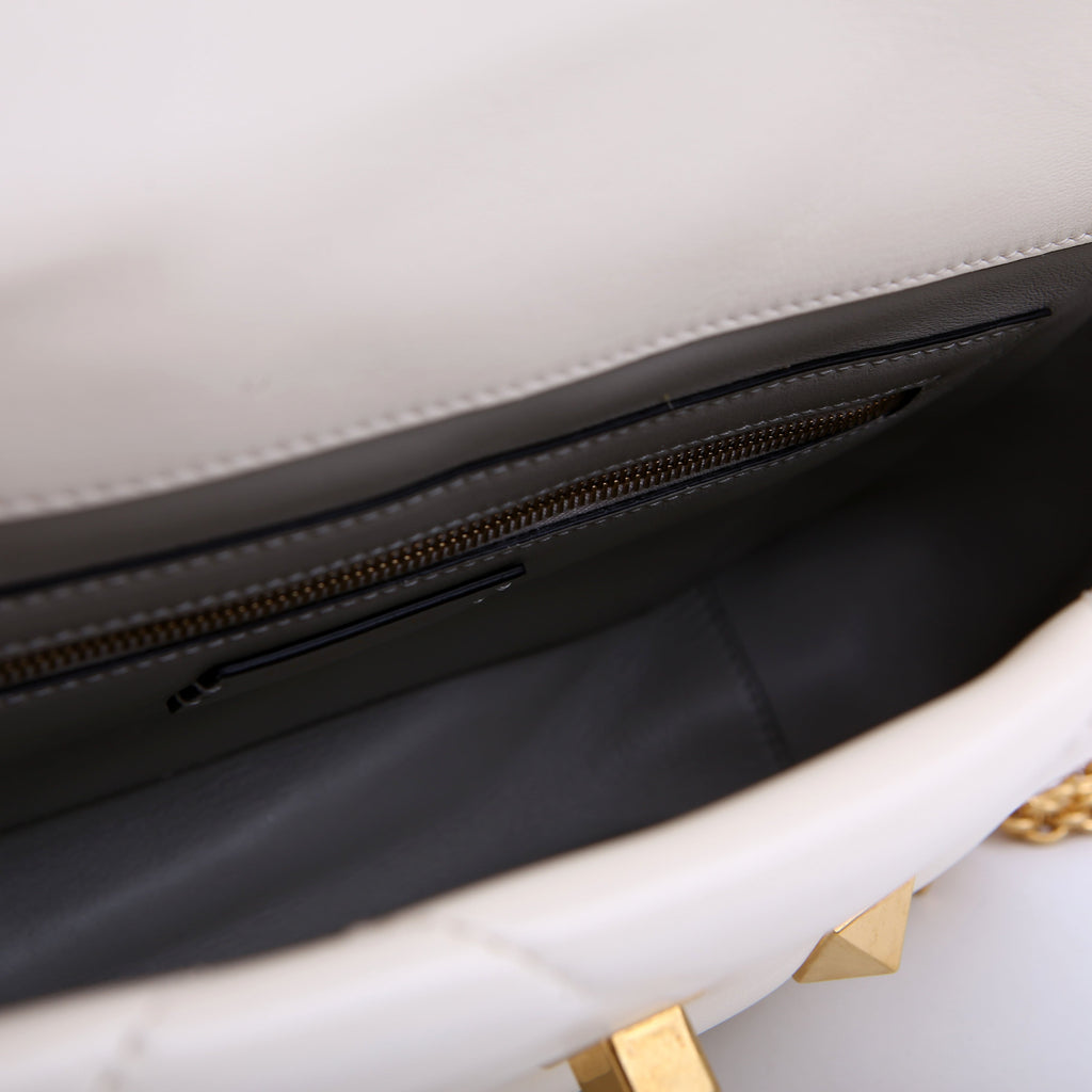 Roman Stud Medium Shoulder Bag White