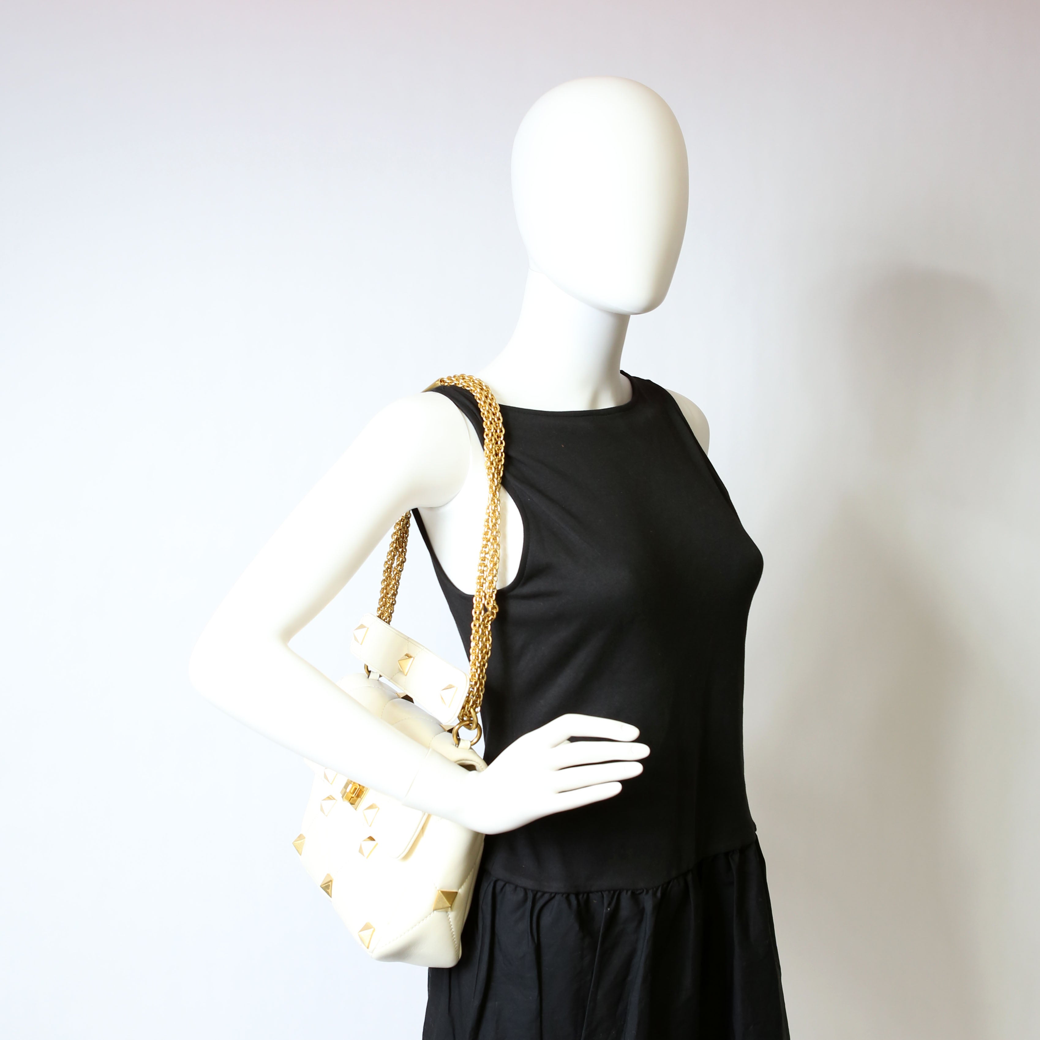 Roman Stud Medium Shoulder Bag White