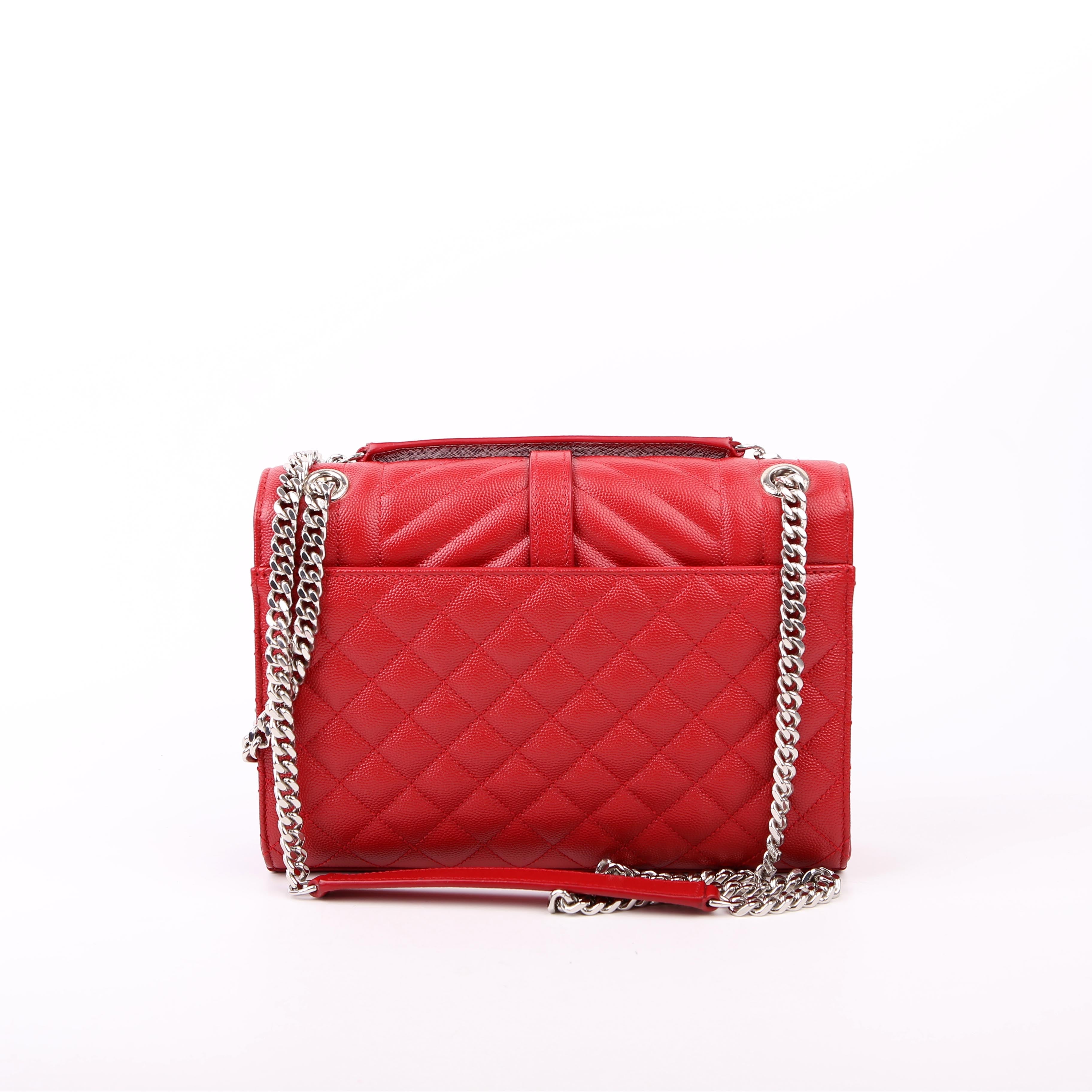 SAINT LAURENT Envelope Medium Grain De Triquilt Red