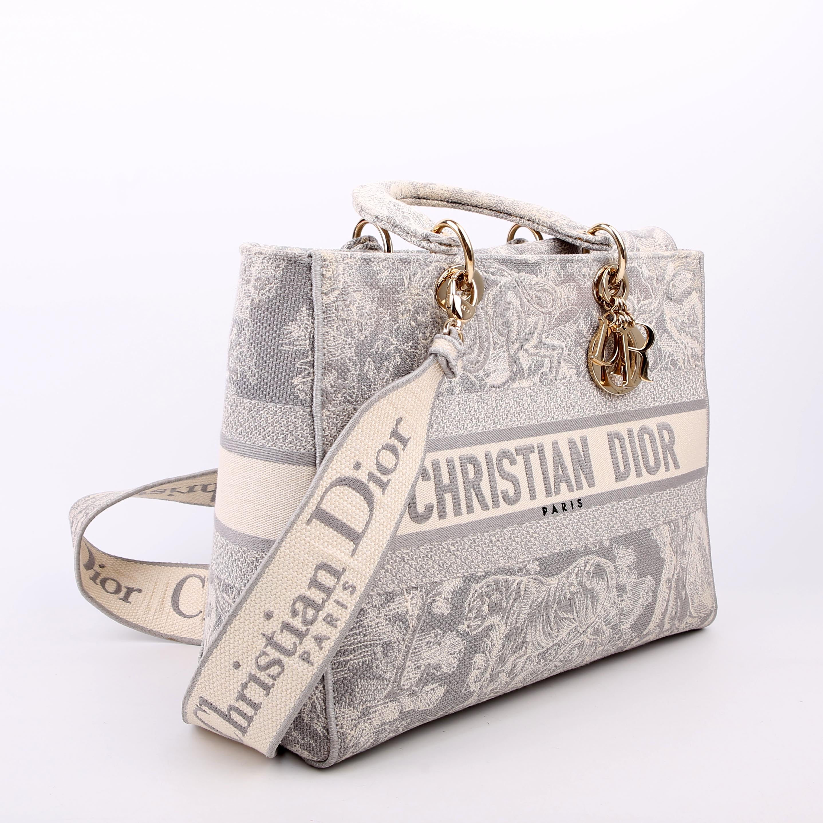 Dior Lady D-Lite Toile De Jouy Large Grey