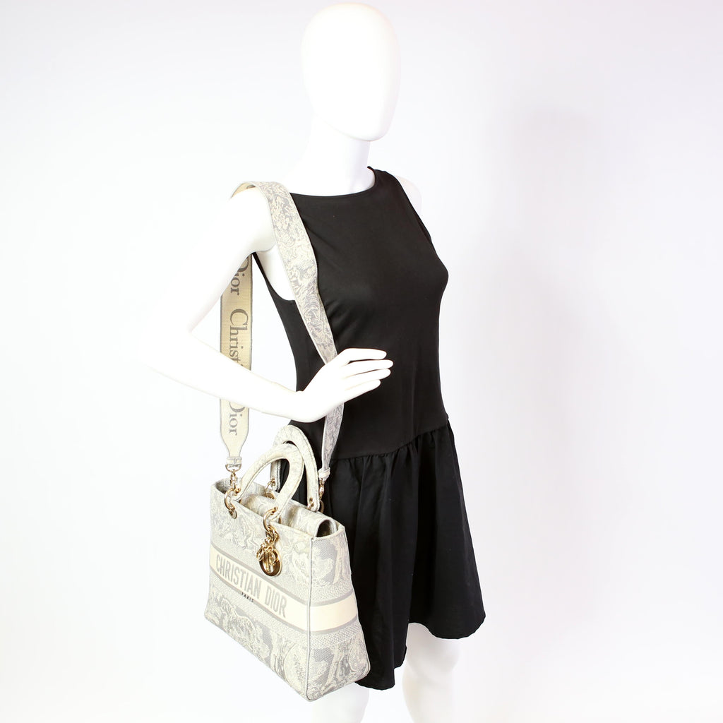 Dior Lady D-Lite Toile De Jouy Large Grey