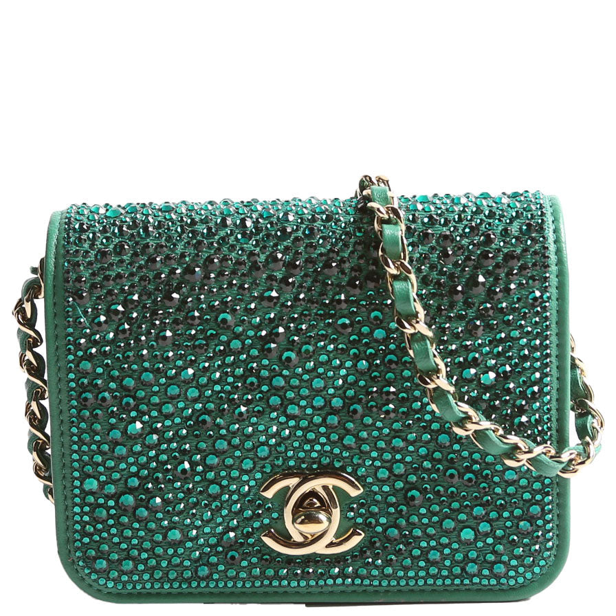 Strass Diamante Mini Clutch Lambskin RFID Green