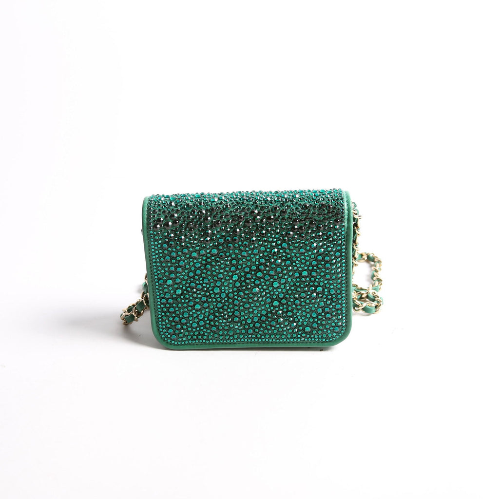 Strass Diamante Mini Clutch Lambskin RFID Green