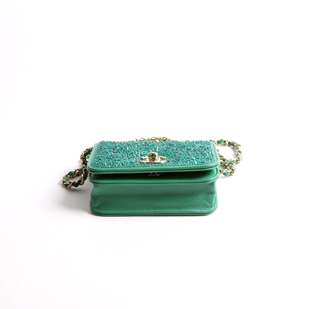 Strass Diamante Mini Clutch Lambskin RFID Green