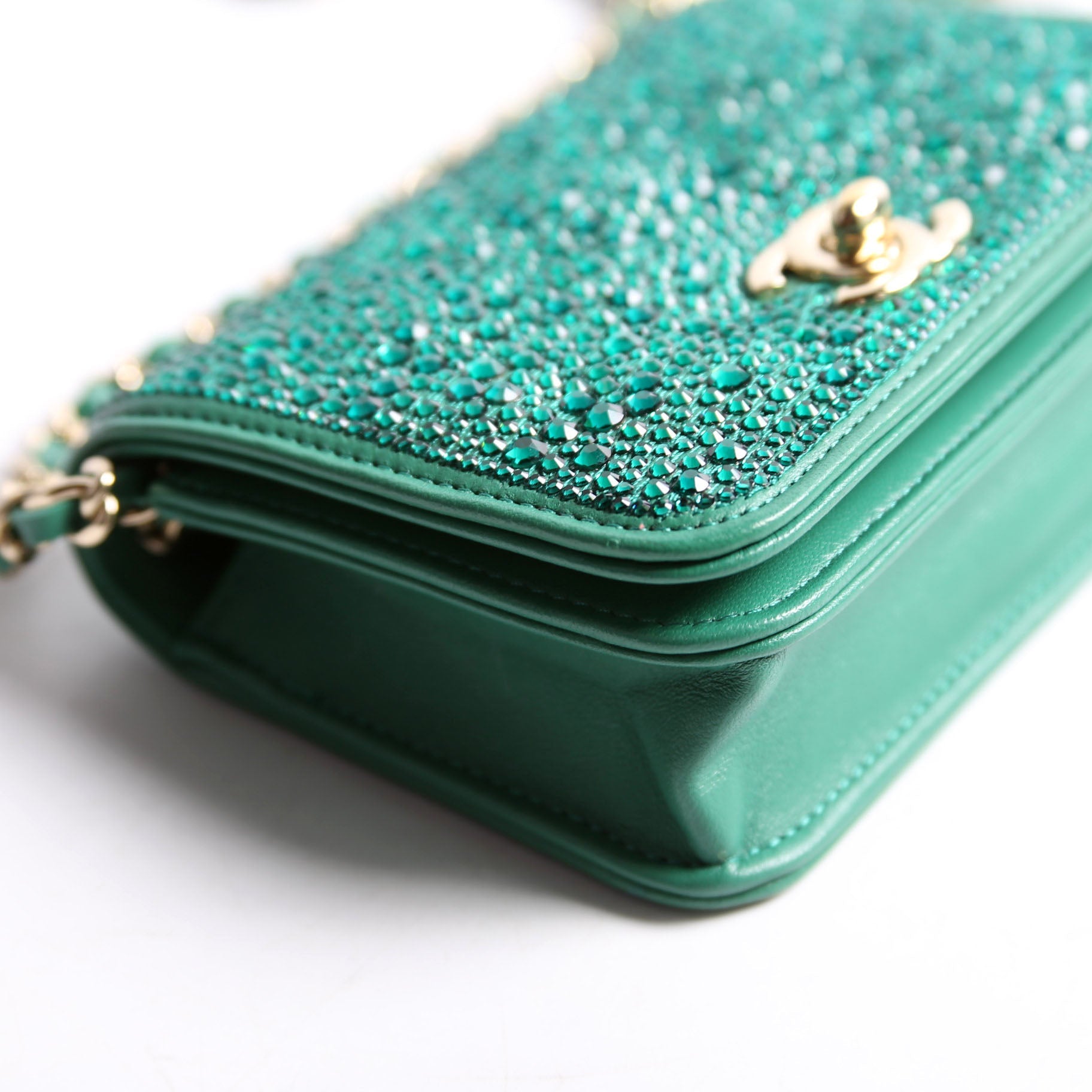 Strass Diamante Mini Clutch Lambskin RFID Green