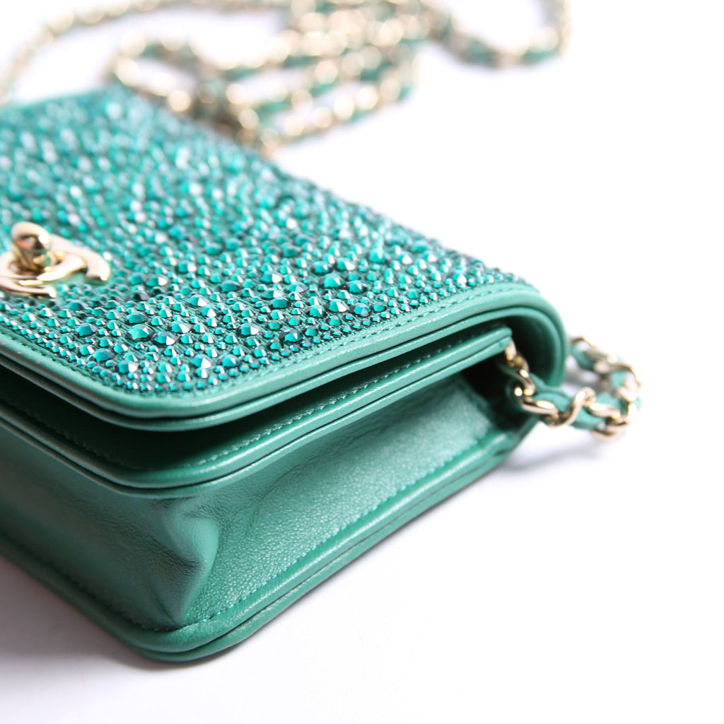 Strass Diamante Mini Clutch Lambskin RFID Green