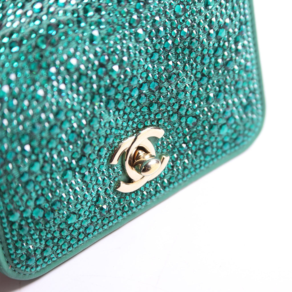 Strass Diamante Mini Clutch Lambskin RFID Green