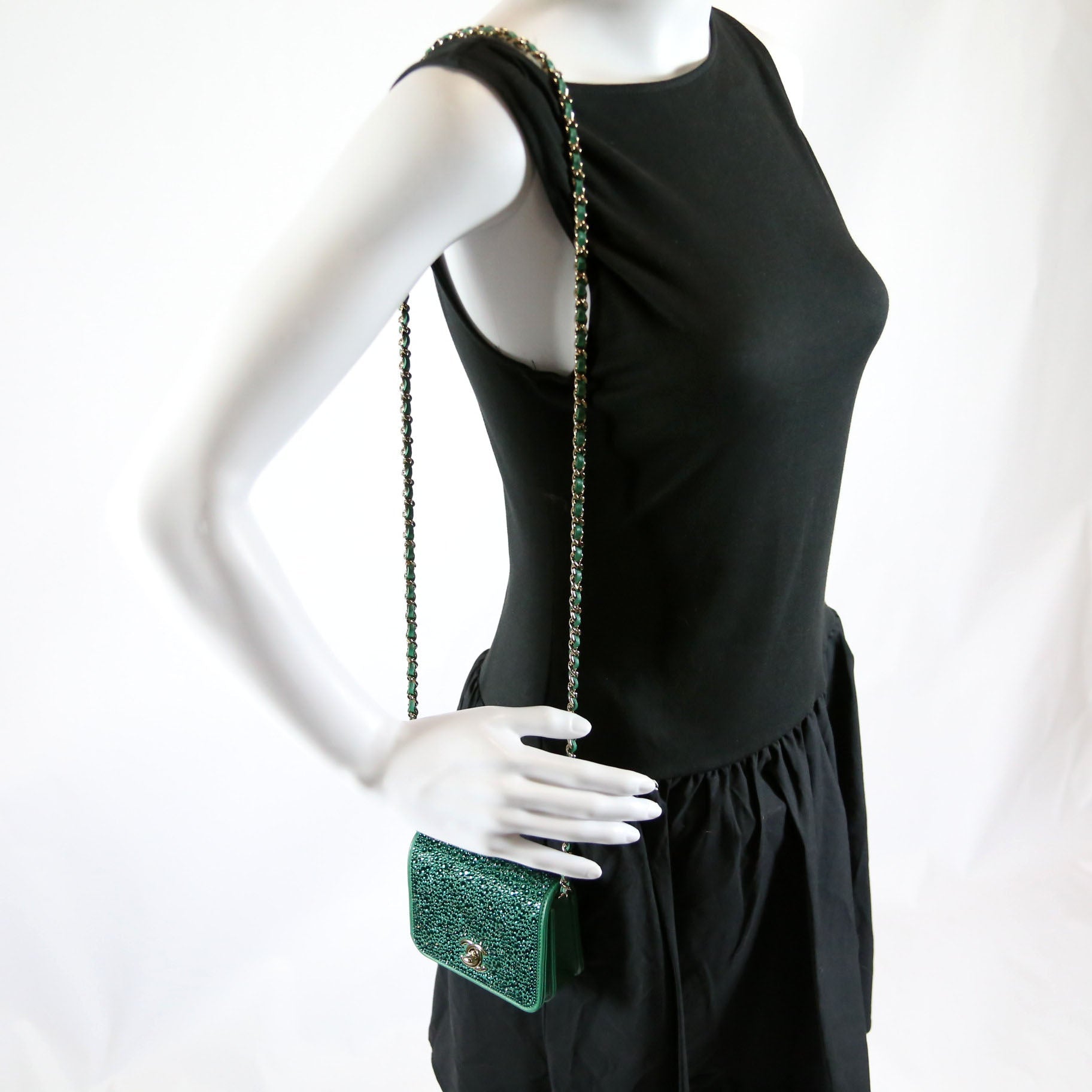 Strass Diamante Mini Clutch Lambskin RFID Green