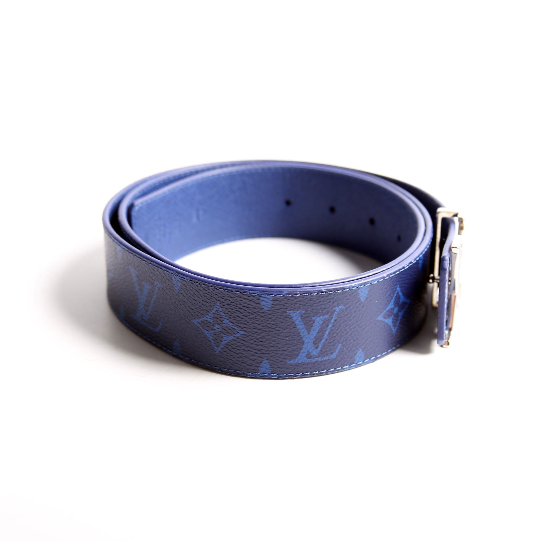 LV Initiales 40MM Reversible Leather/Monogram Cobalt Belt Size 100/40