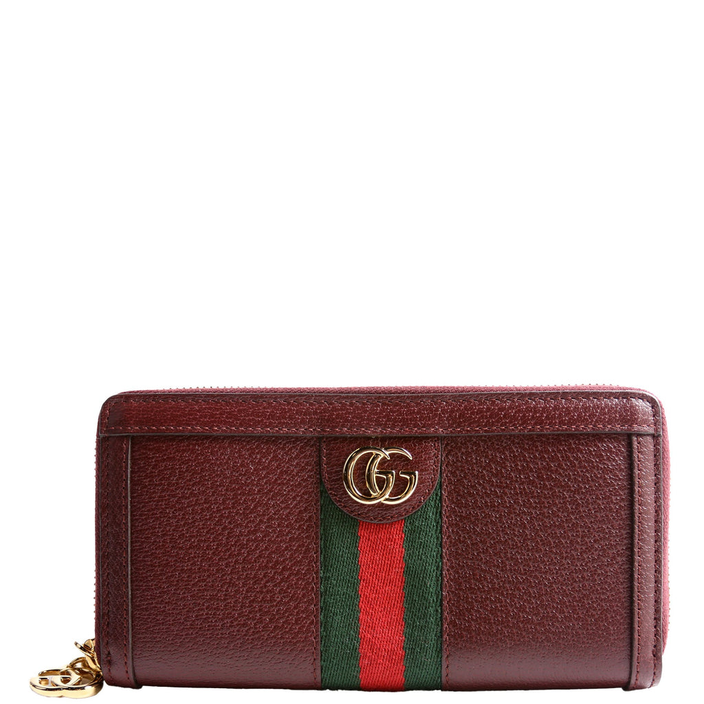 Gucci 523154 Leather Ophidia Zip Wallet Burgundy/Red/Green