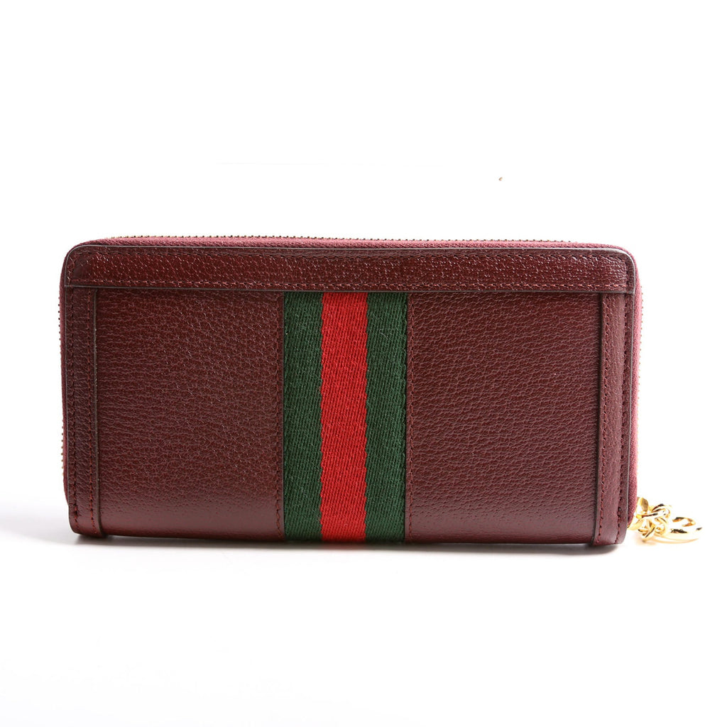Gucci 523154 Leather Ophidia Zip Wallet Burgundy/Red/Green