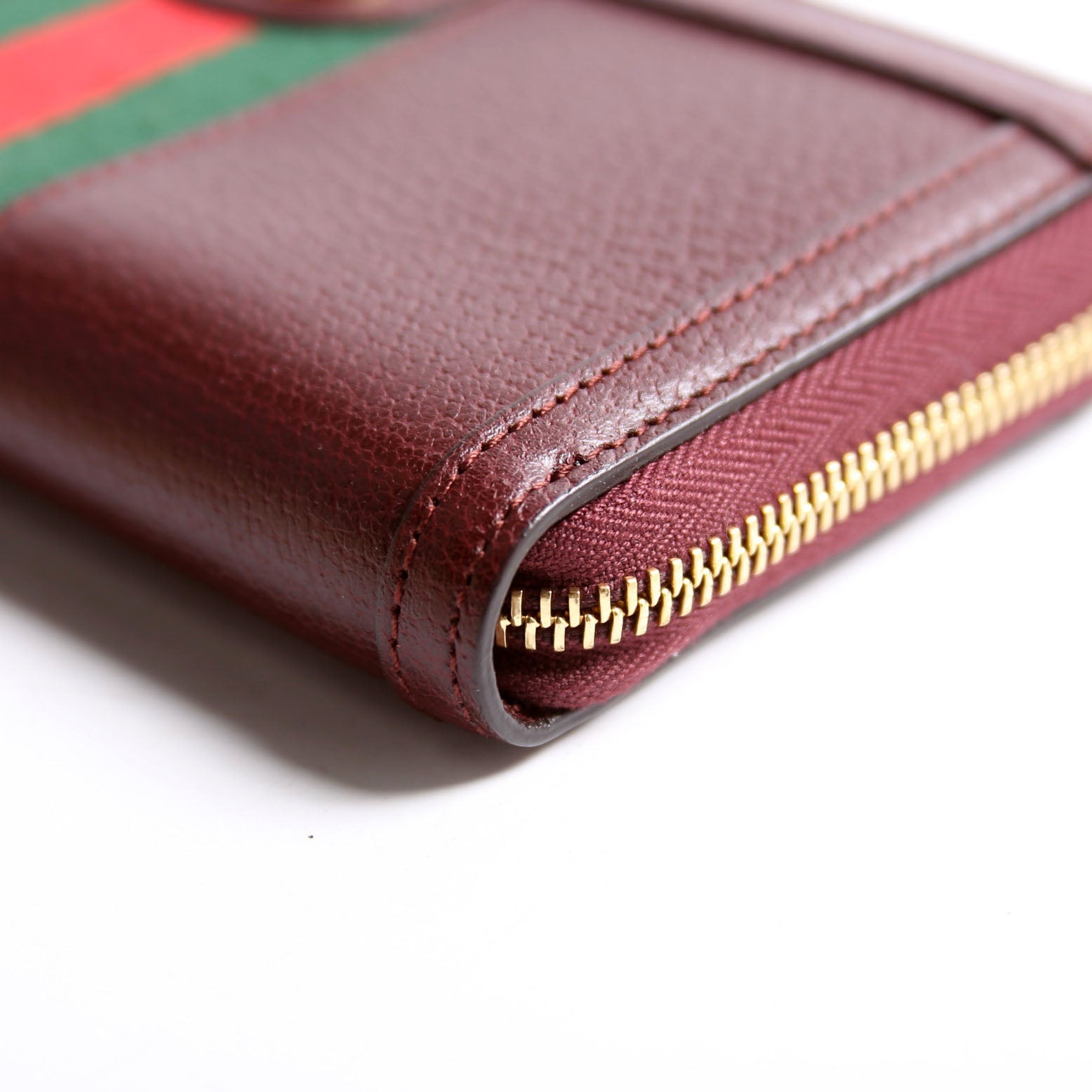 Gucci 523154 Leather Ophidia Zip Wallet Burgundy/Red/Green