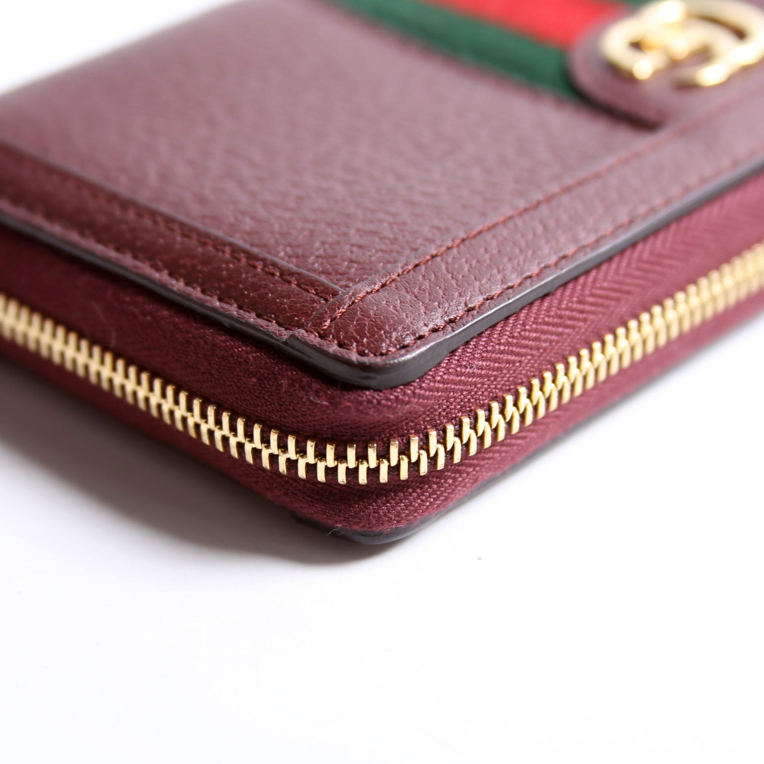 Gucci 523154 Leather Ophidia Zip Wallet Burgundy/Red/Green