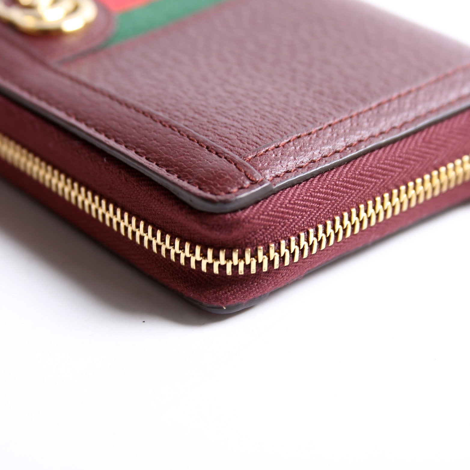 Gucci 523154 Leather Ophidia Zip Wallet Burgundy/Red/Green