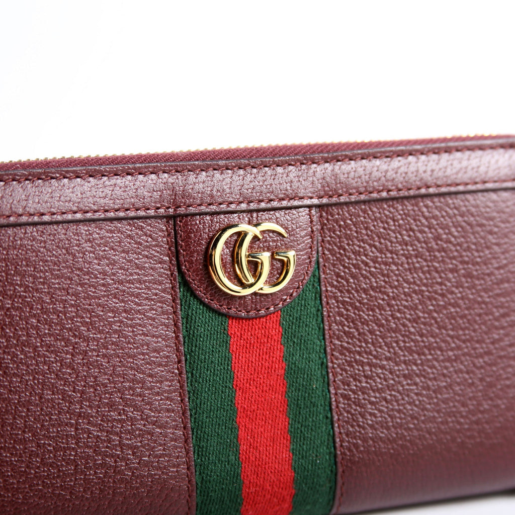 Gucci 523154 Leather Ophidia Zip Wallet Burgundy/Red/Green