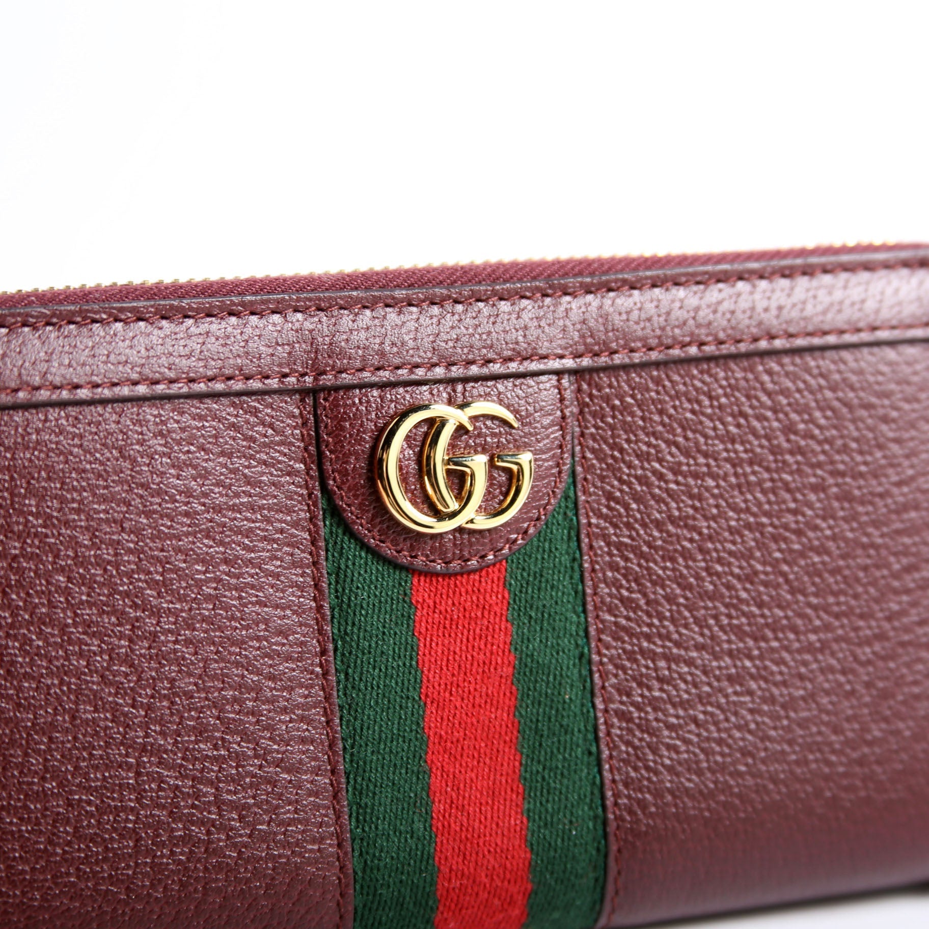 Gucci 523154 Leather Ophidia Zip Wallet Burgundy/Red/Green