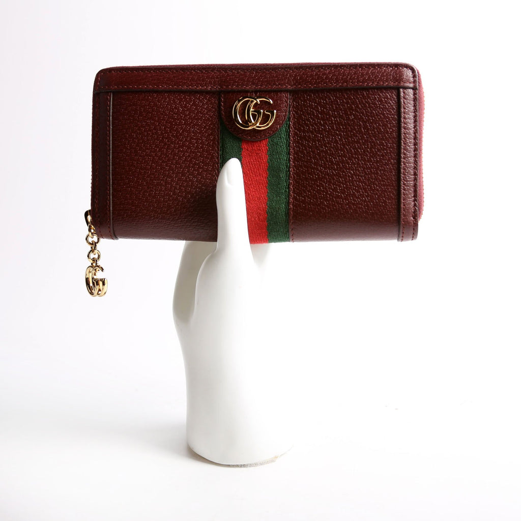 Gucci 523154 Leather Ophidia Zip Wallet Burgundy/Red/Green