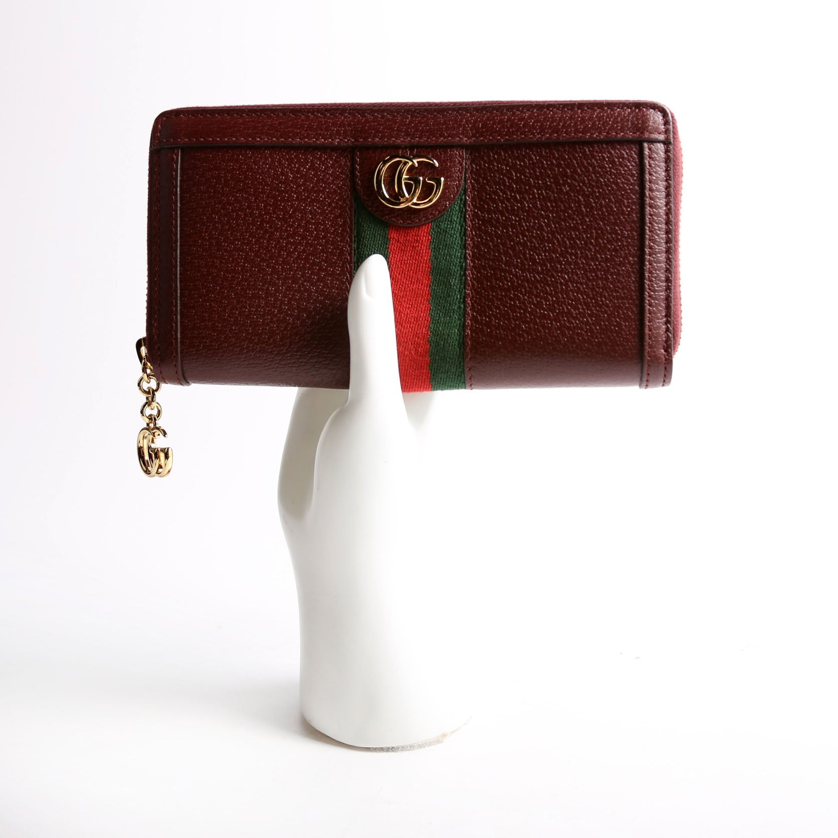 Gucci 523154 Leather Ophidia Zip Wallet Burgundy/Red/Green