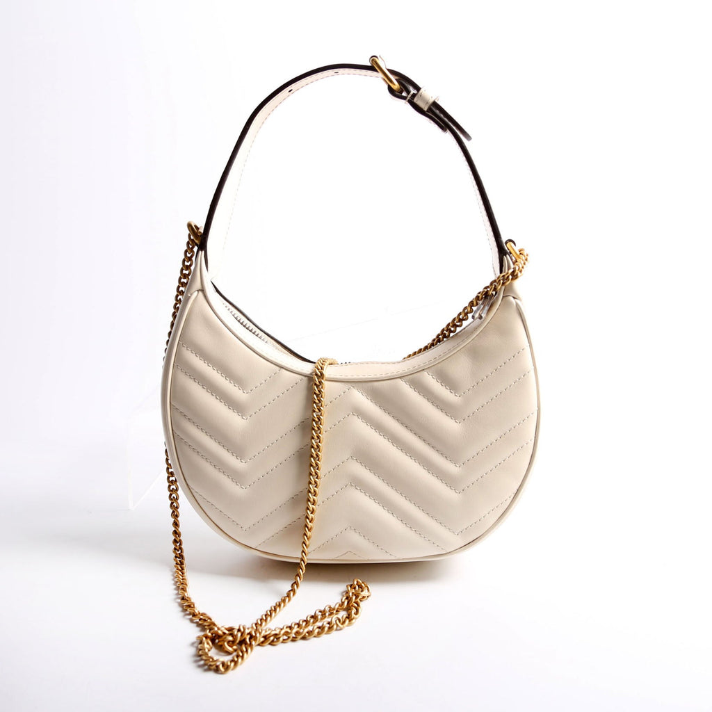 Gucci 699514 GG Marmont Half-Moon Mini Bag Ivory